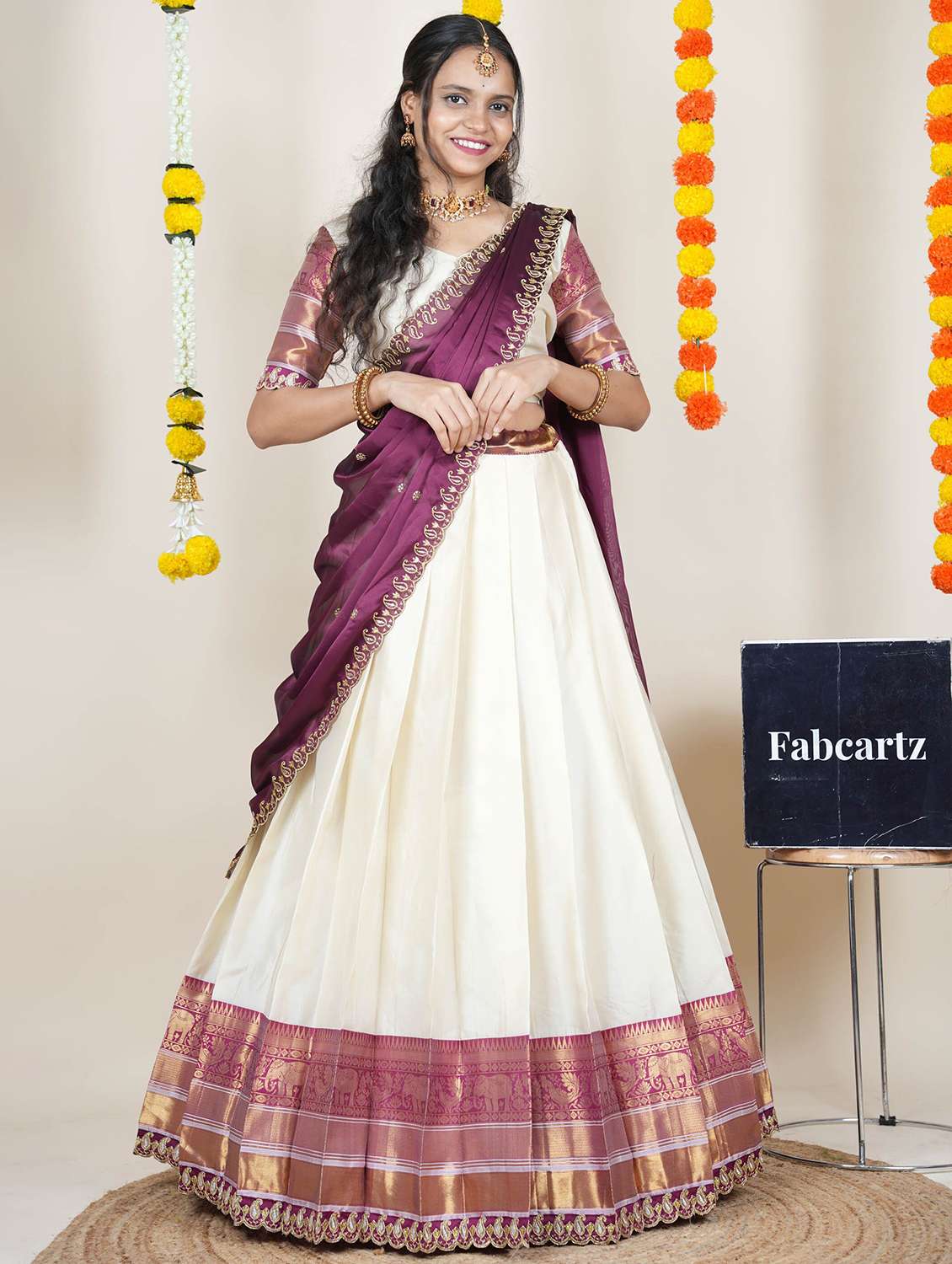 women self design south indian style unstitched lehenga choli