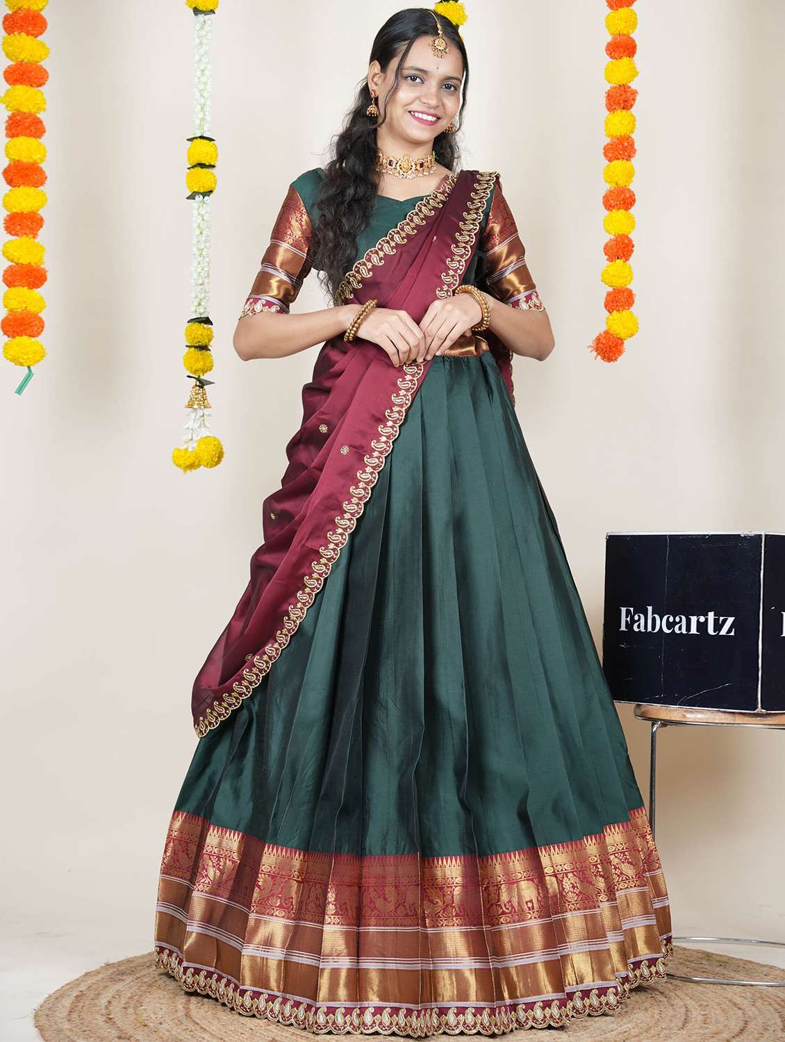 women self design south indian style unstitched lehenga choli
