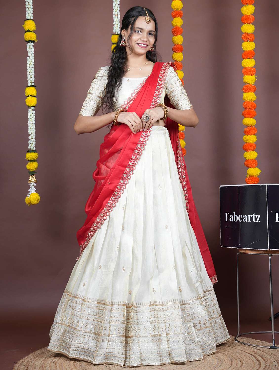 women solid with work unstitched lehenga choli