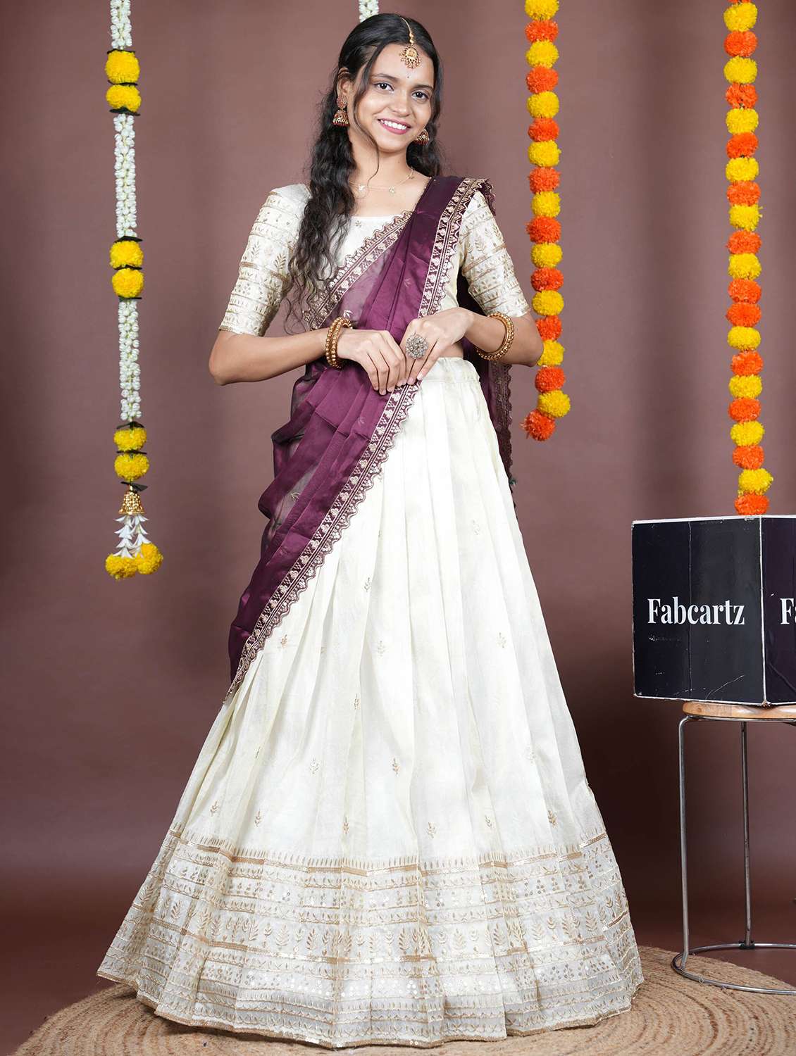 women solid with work unstitched lehenga choli