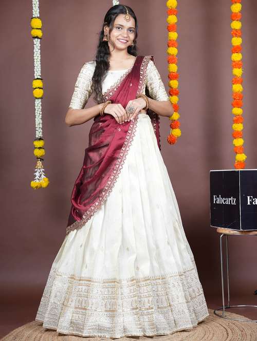 women solid with work unstitched lehenga choli - 22240722 -  Standard Image - 0