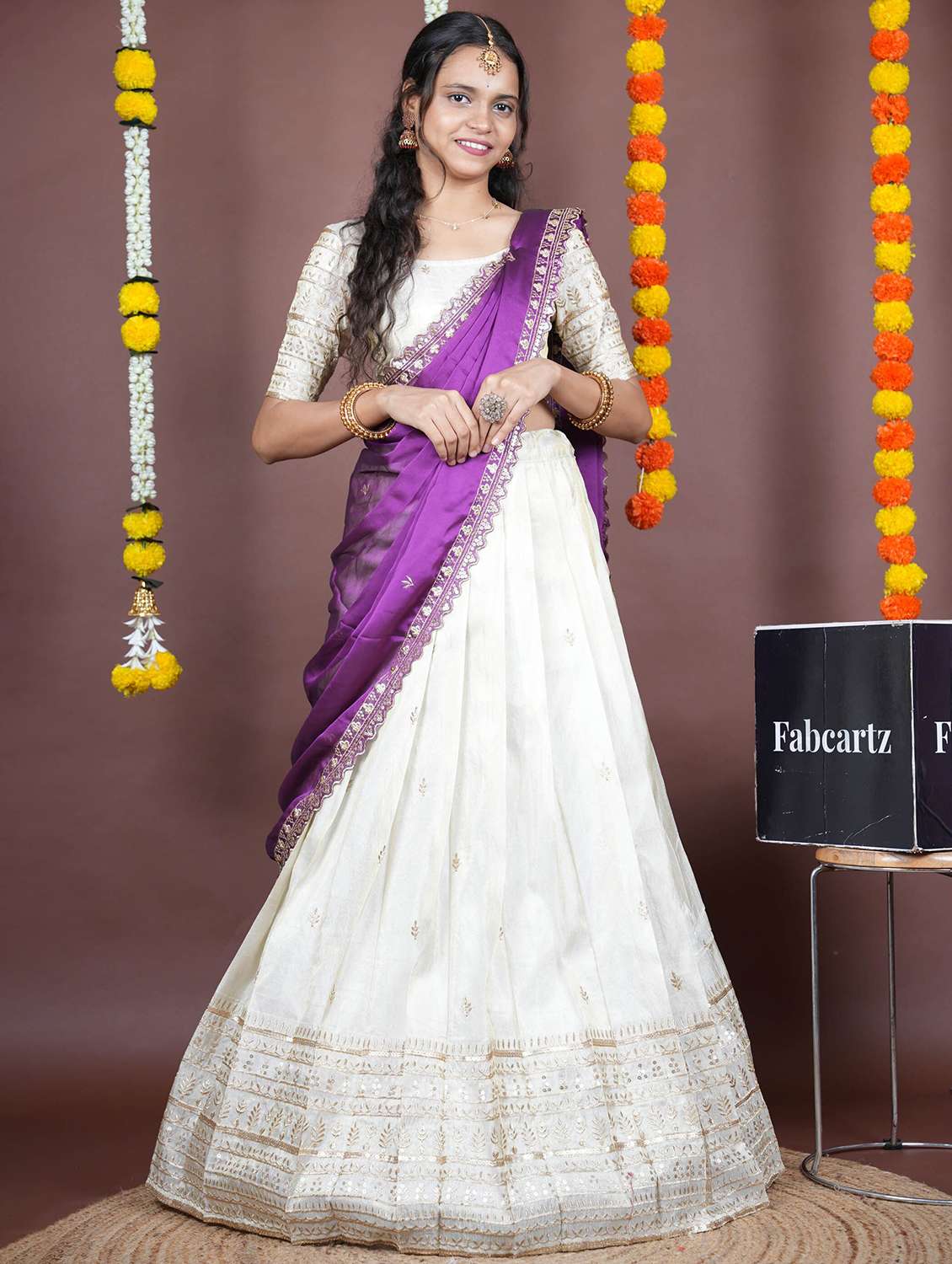 women solid with work unstitched lehenga choli