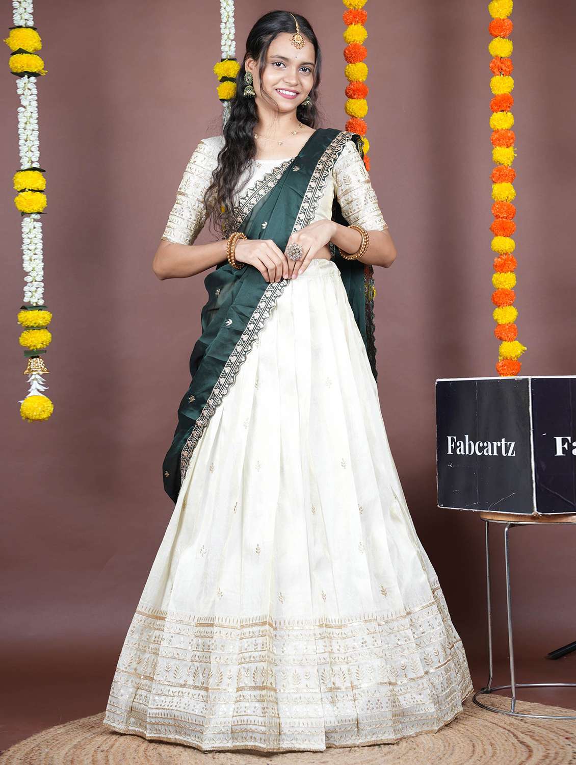 women solid with work unstitched lehenga choli