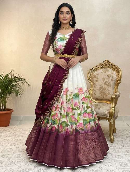 women floral south indian style unstitched lehenga choli - 22240725 -  Standard Image - 0