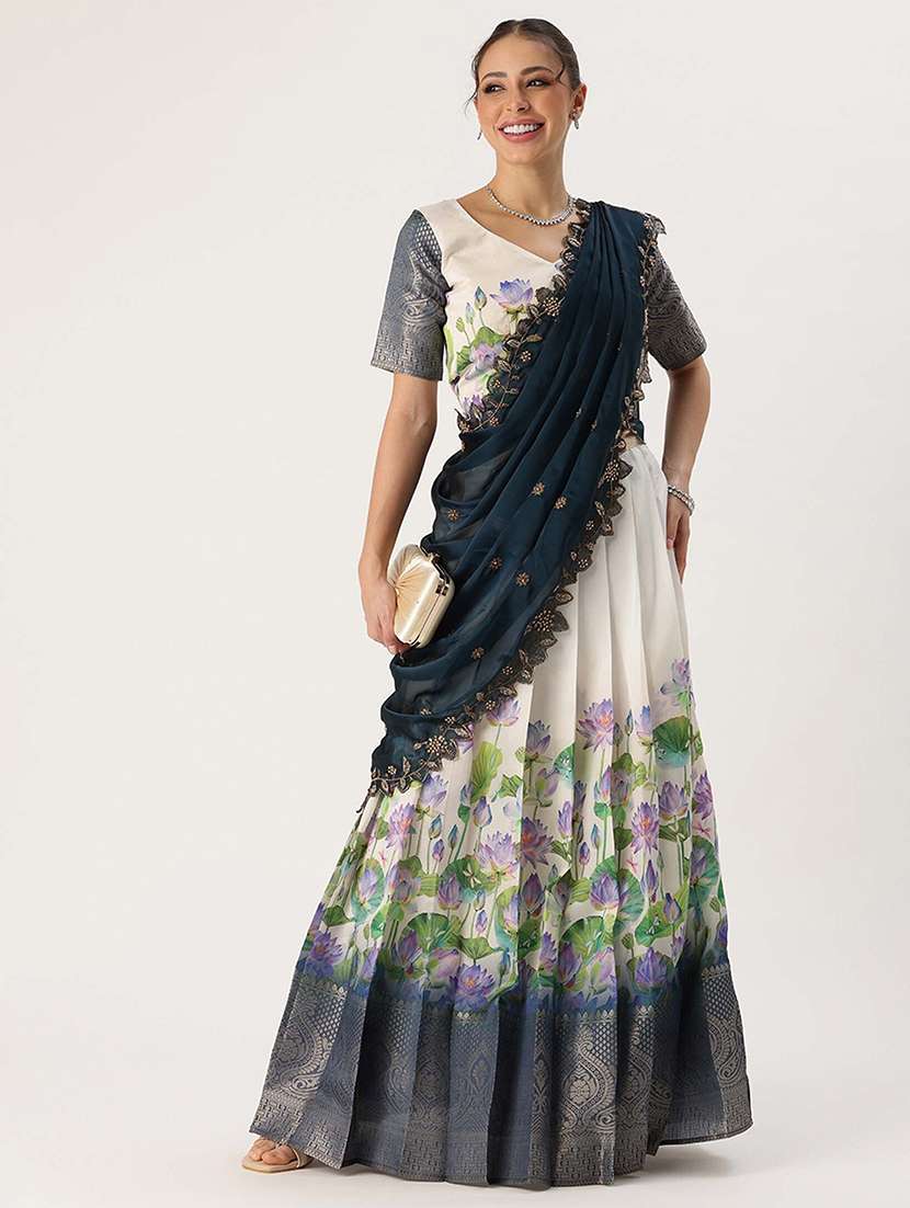 women floral south indian style unstitched lehenga choli
