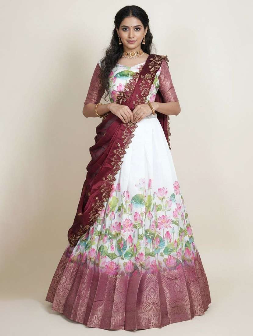 women floral south indian style unstitched lehenga choli