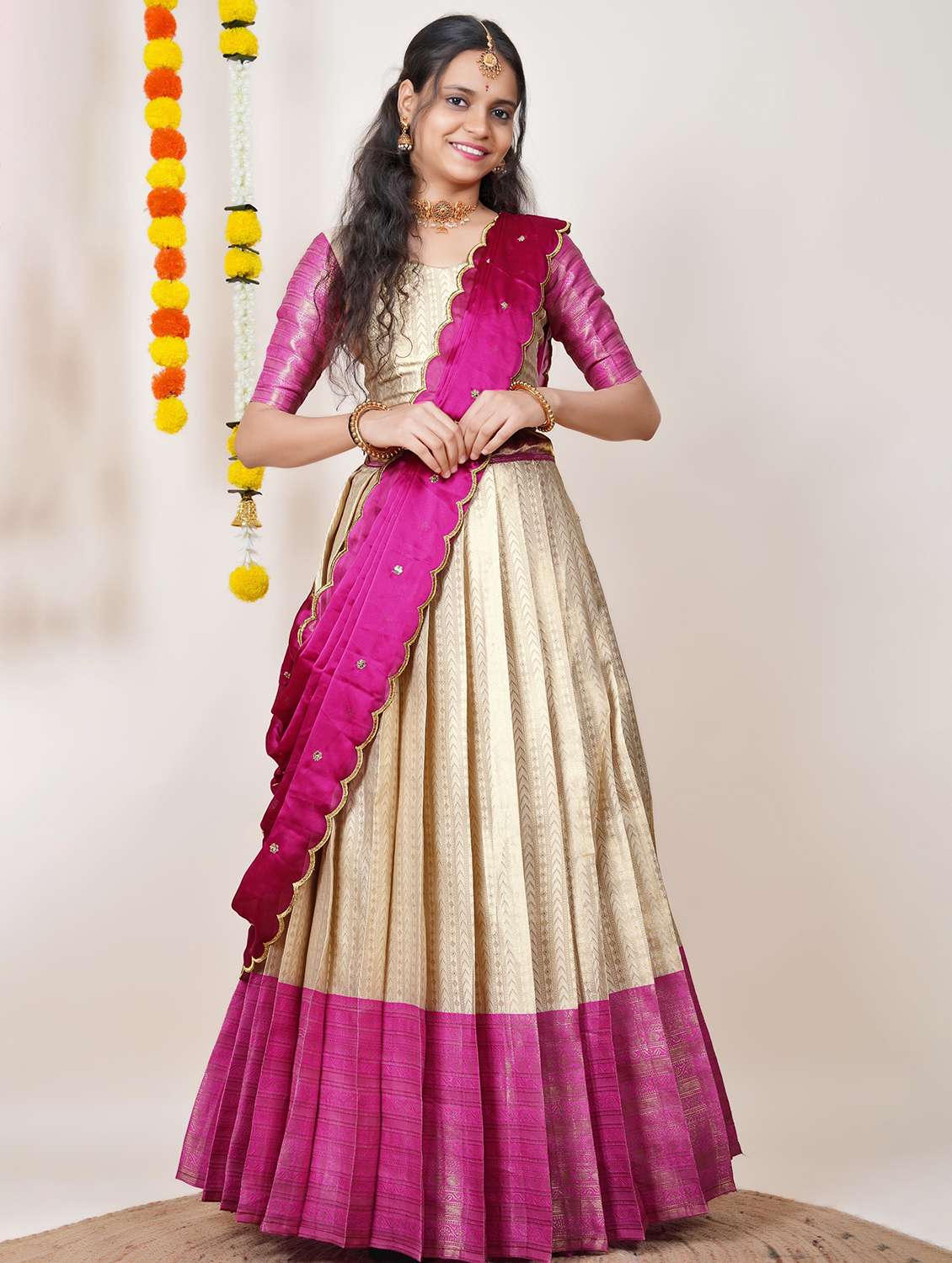 women self design south indian style unstitched lehenga choli