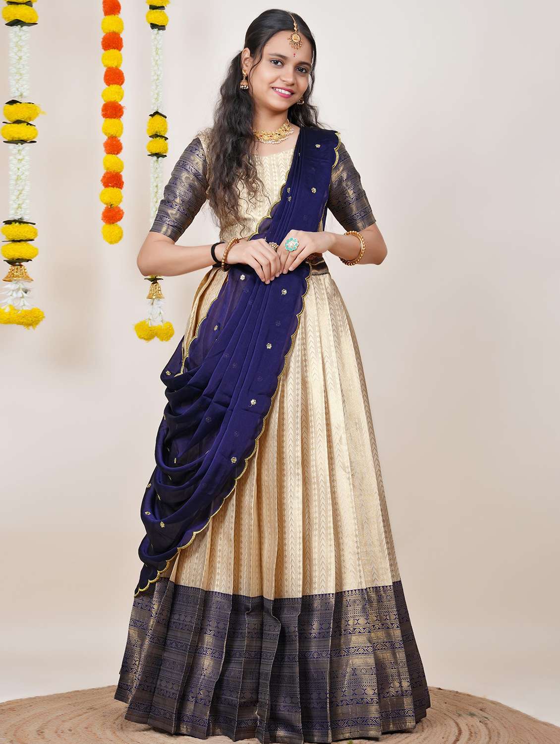 women self design south indian style unstitched lehenga choli