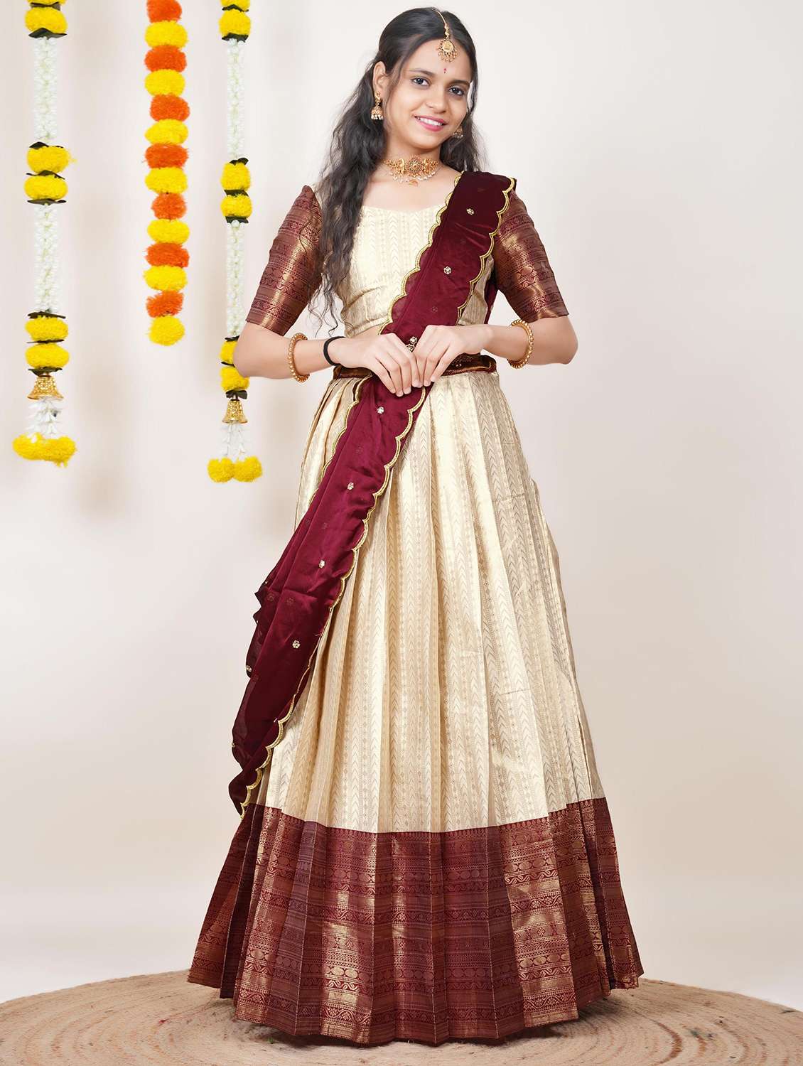 women self design south indian style unstitched lehenga choli