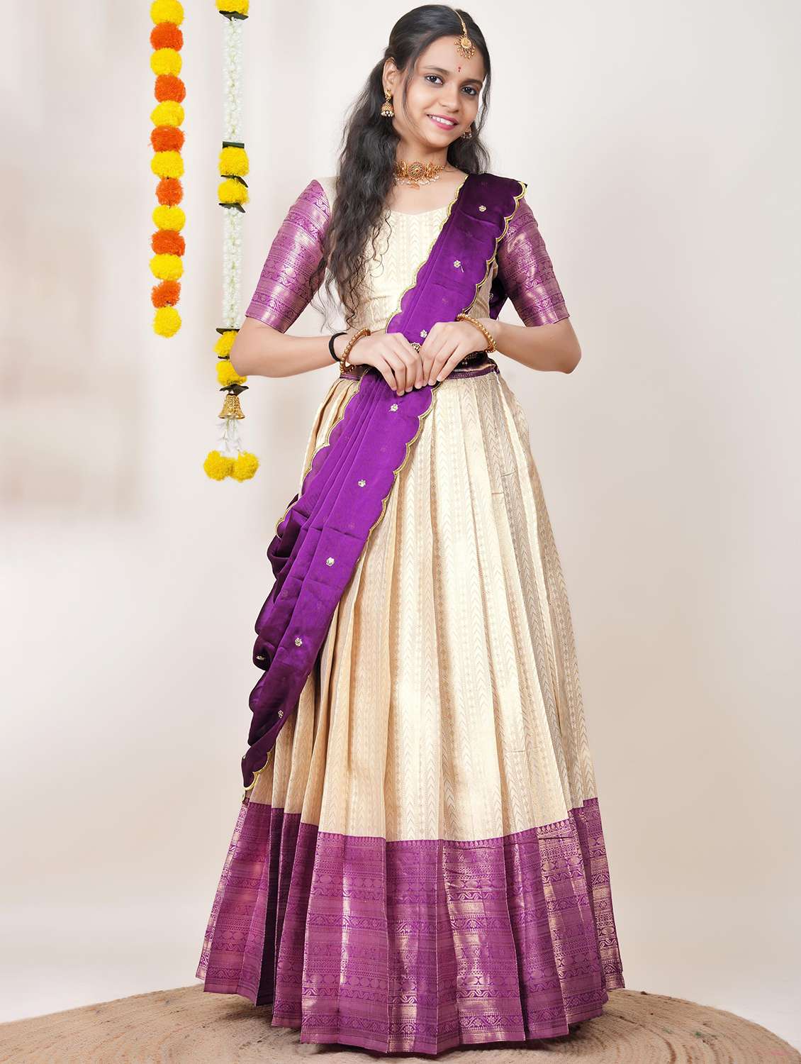 women self design south indian style unstitched lehenga choli