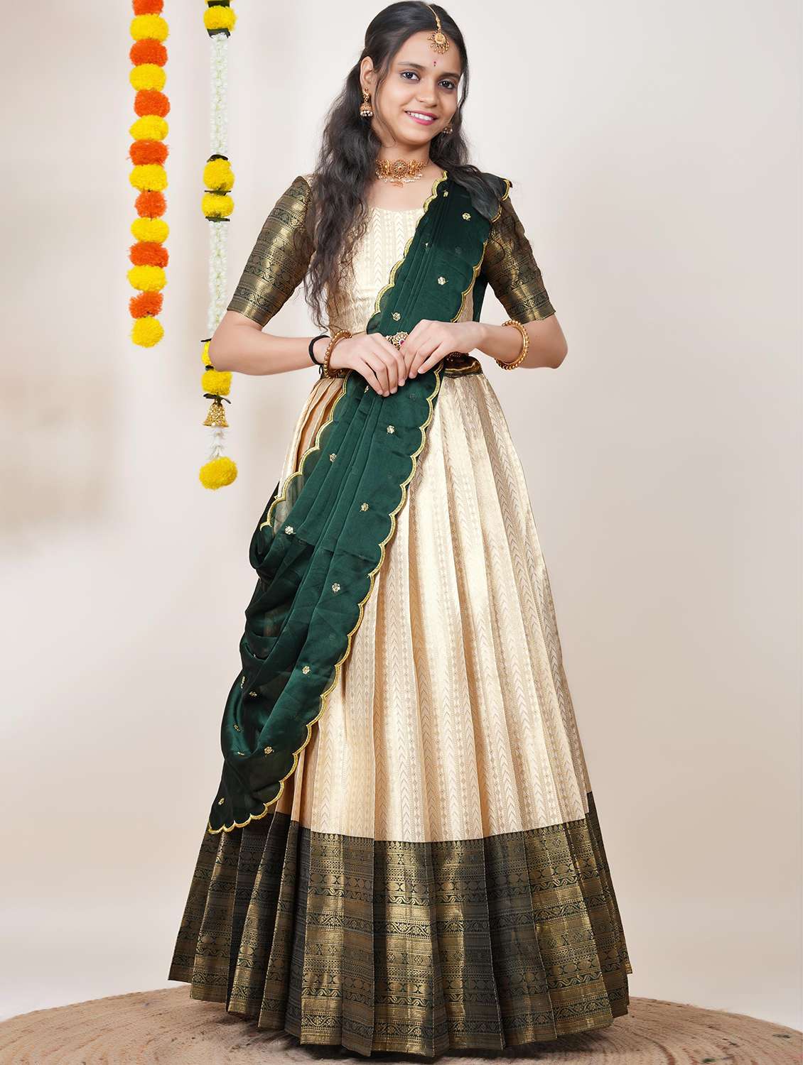 women self design south indian style unstitched lehenga choli