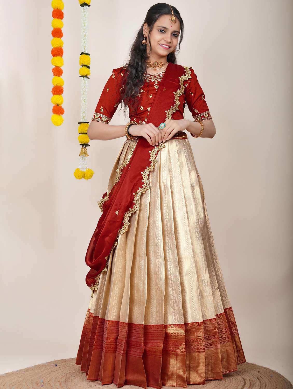 women self design south indian style unstitched lehenga choli
