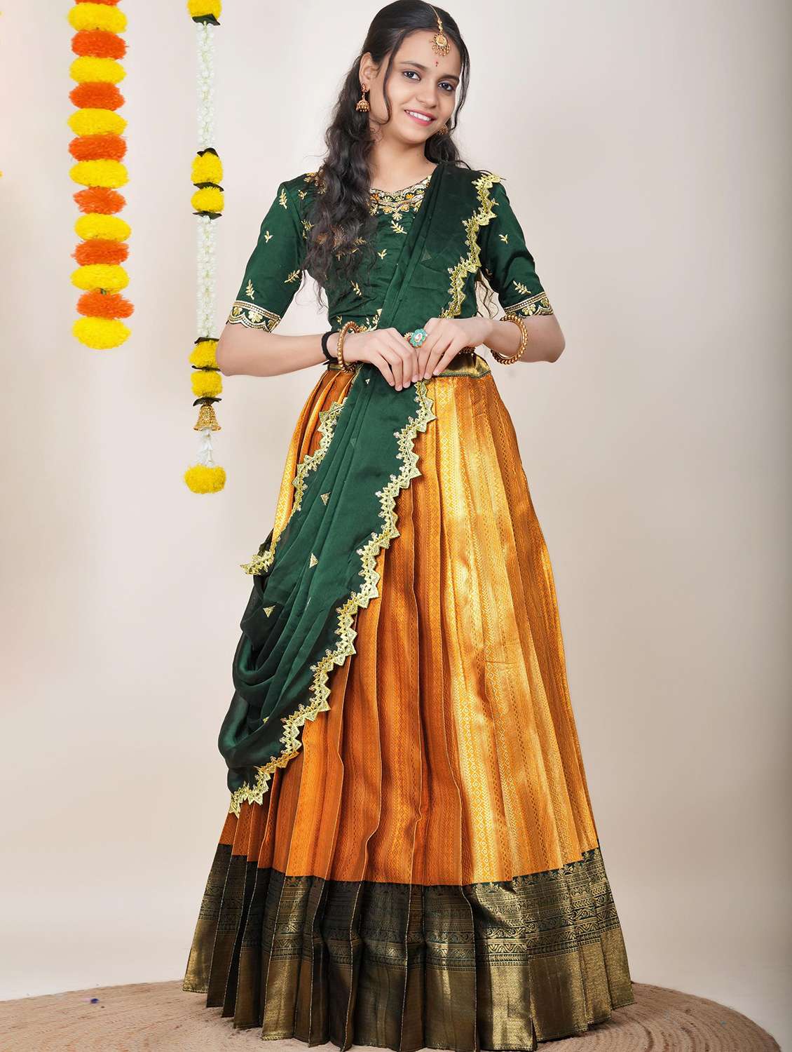 women self design south indian style unstitched lehenga choli