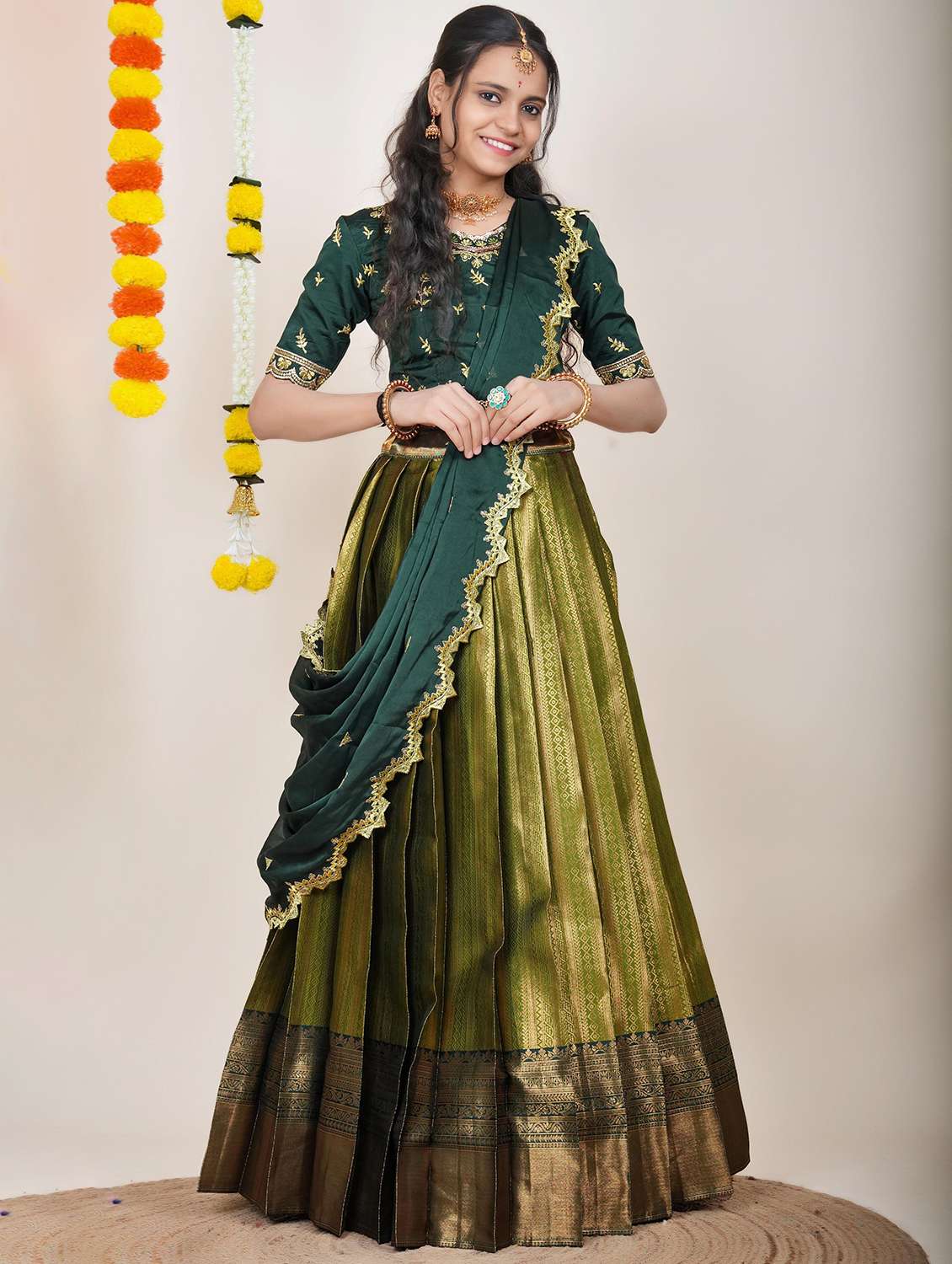 women self design south indian style unstitched lehenga choli
