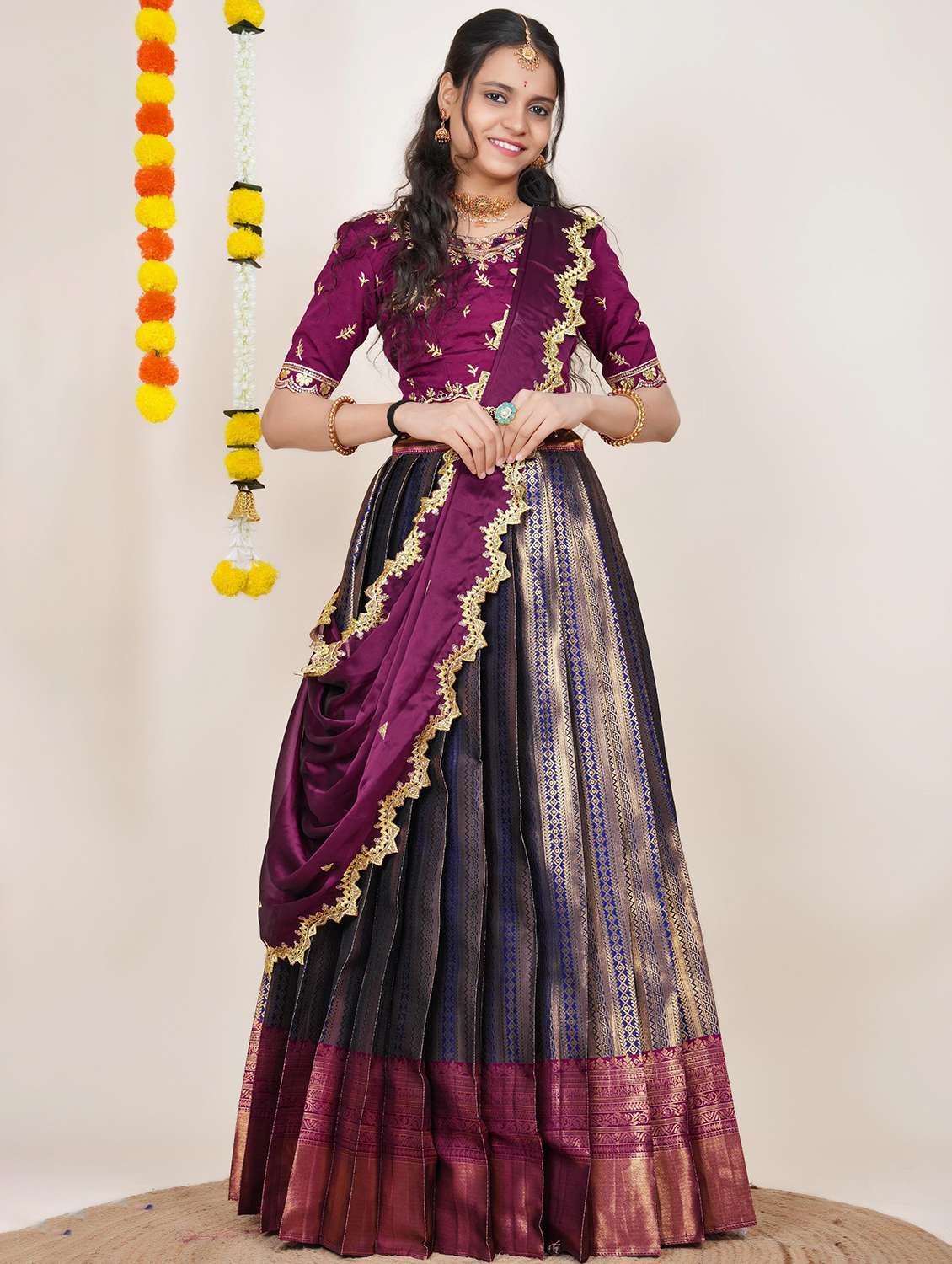 women self design south indian style unstitched lehenga choli