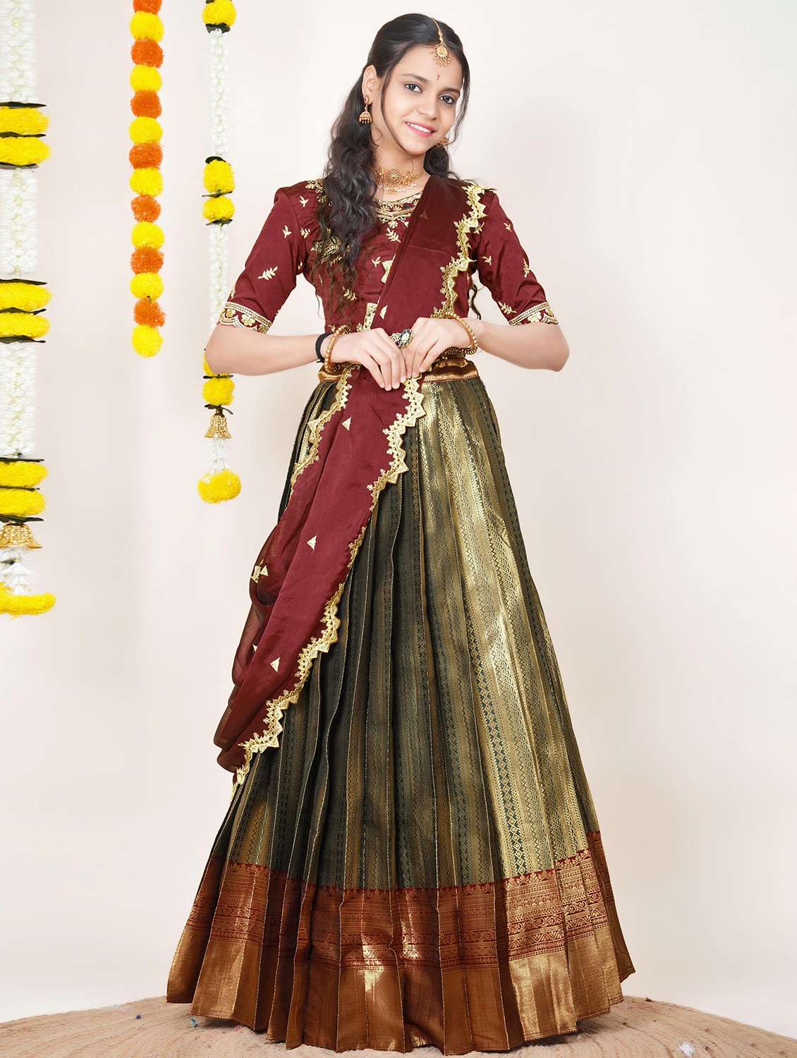 women self design south indian style unstitched lehenga choli