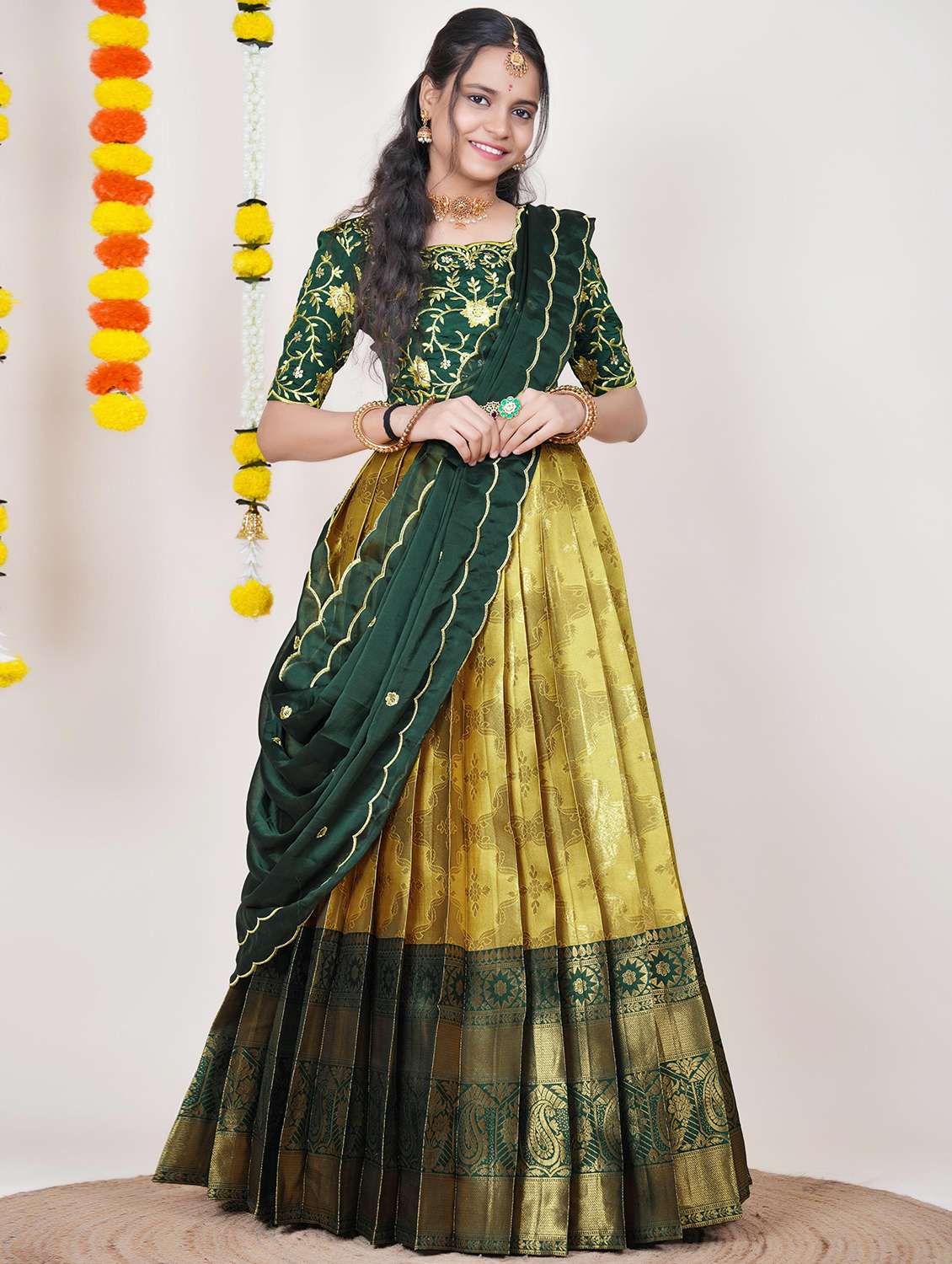women self design south indian style unstitched lehenga choli