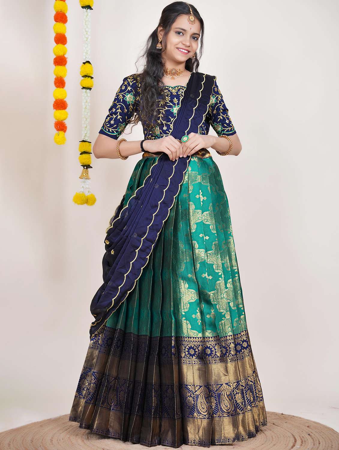 women self design south indian style unstitched lehenga choli