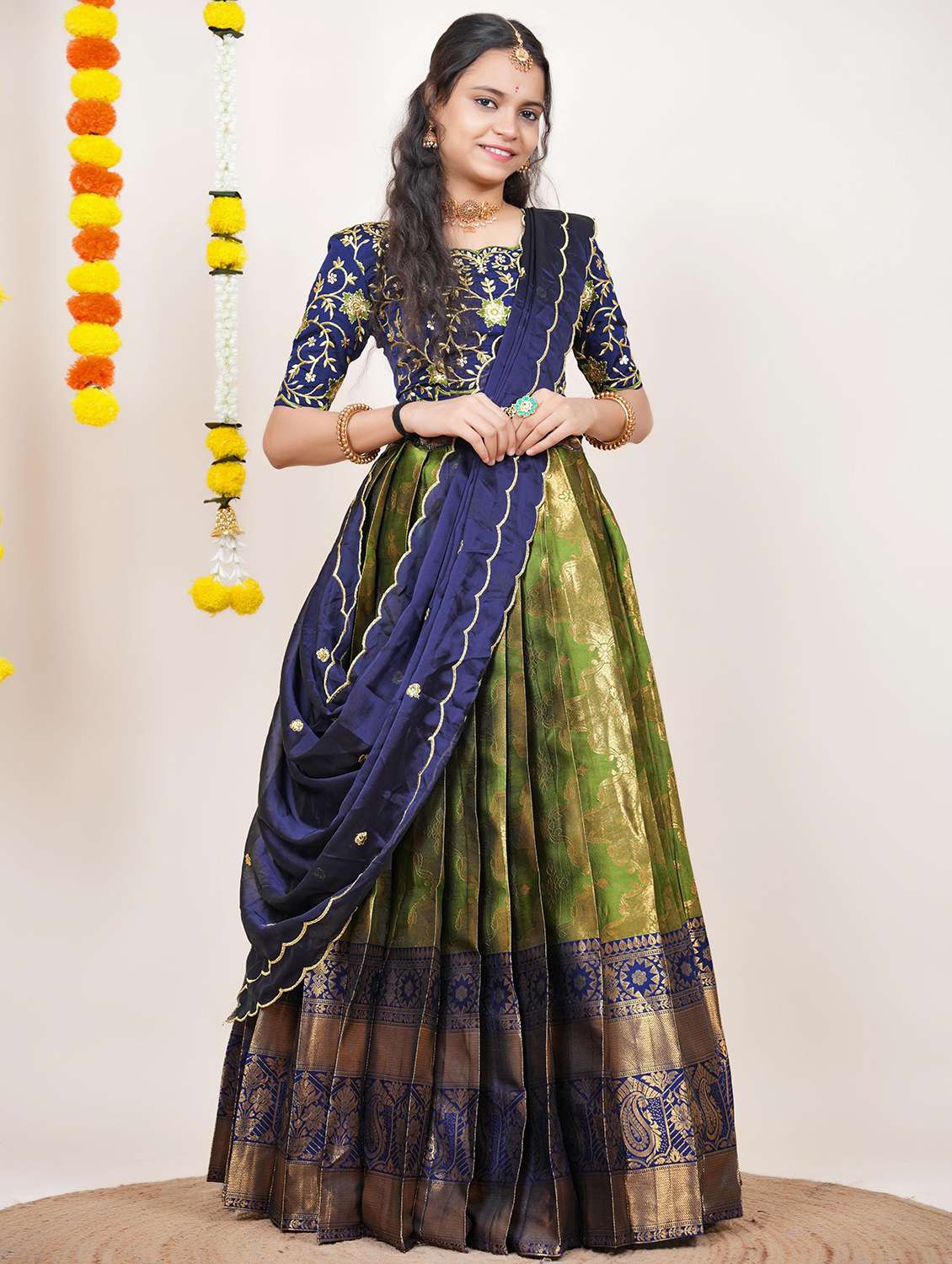 women self design south indian style unstitched lehenga choli