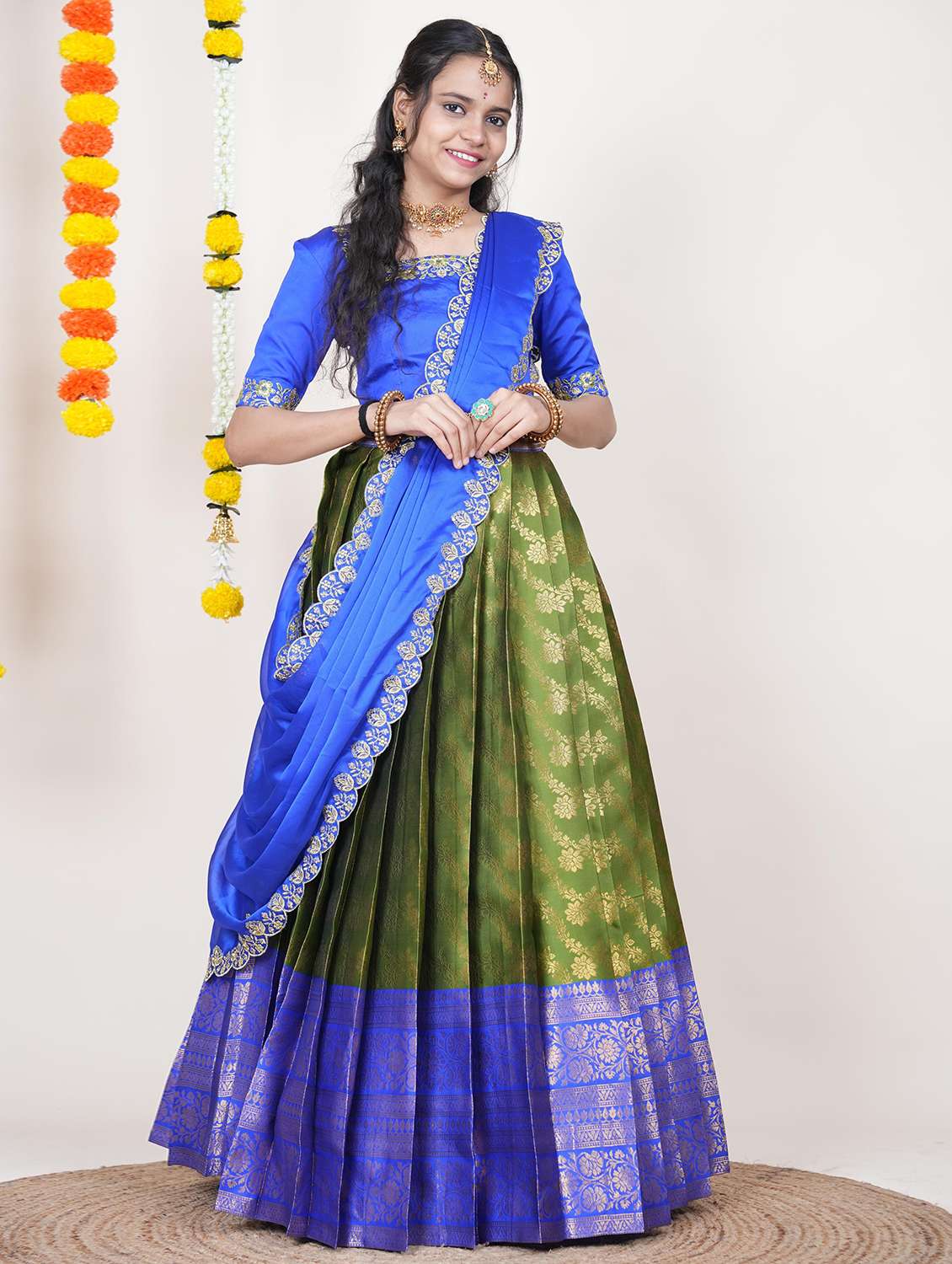 women self design south indian style unstitched lehenga choli