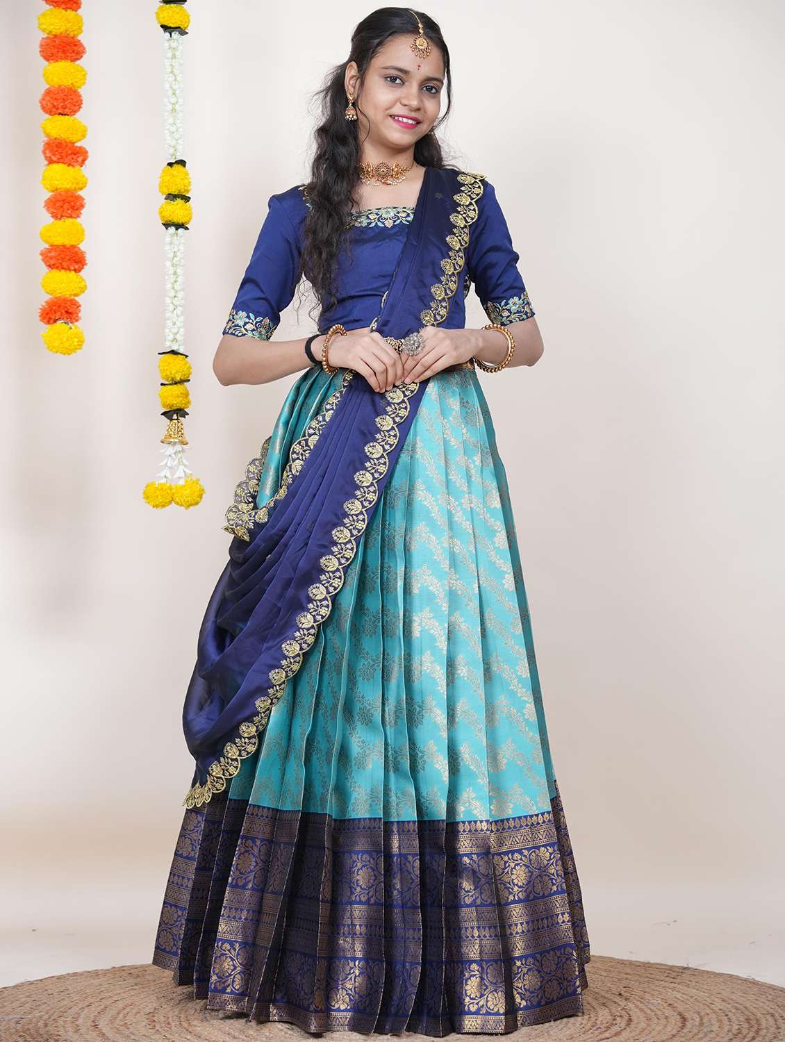 women self design south indian style unstitched lehenga choli