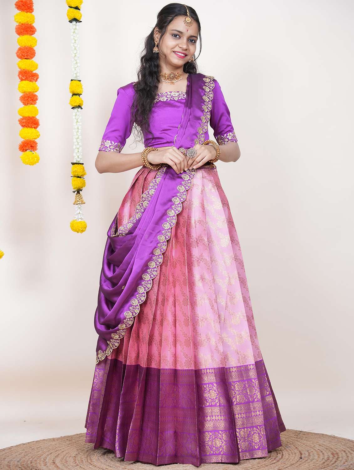 women self design south indian style unstitched lehenga choli