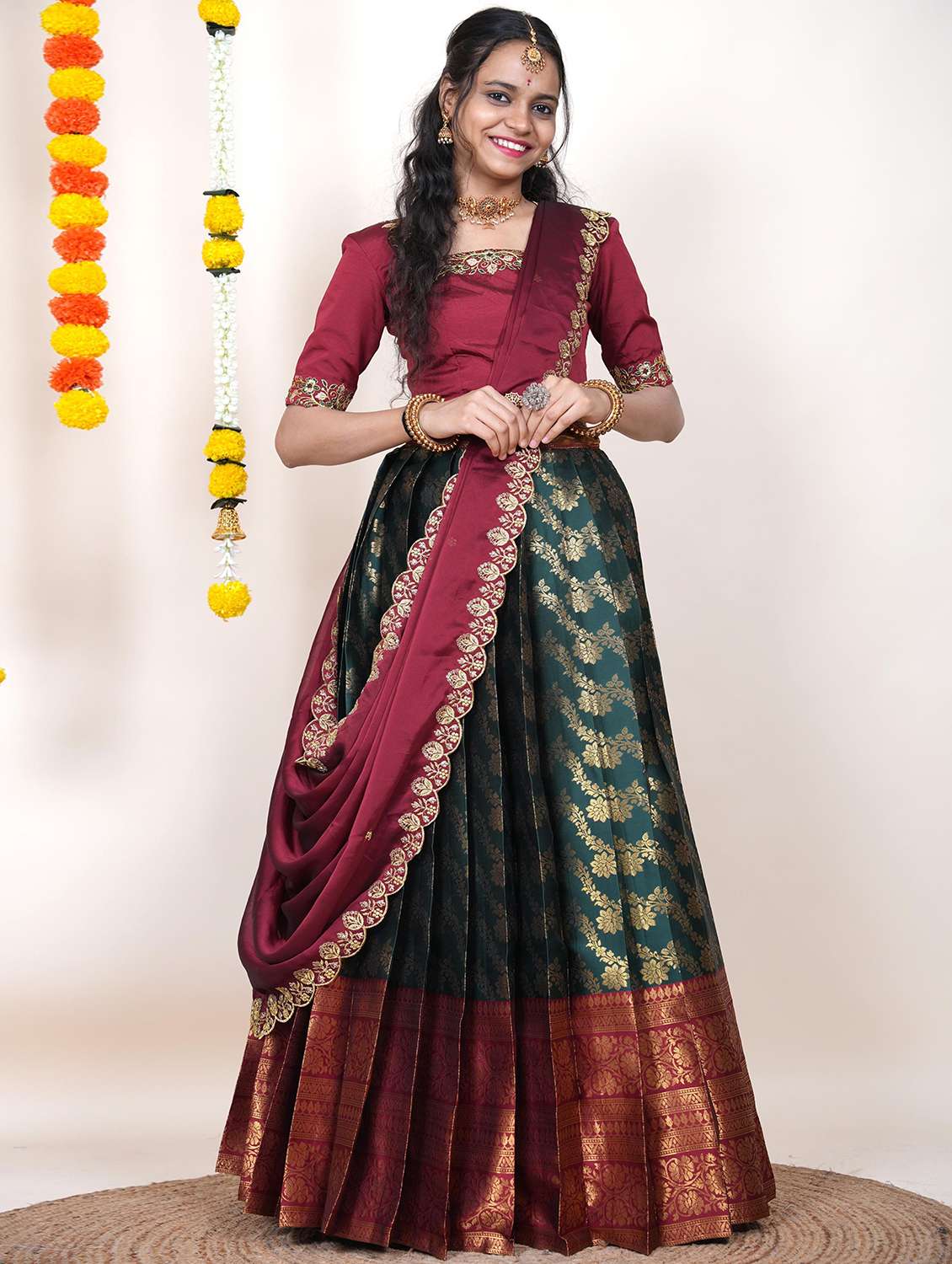 women self design south indian style unstitched lehenga choli