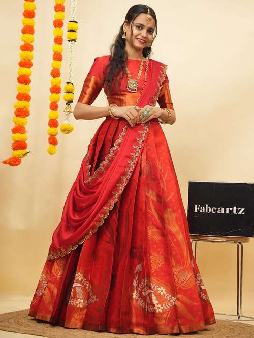 women self design south indian style unstitched lehenga choli - 22240757 -  Standard Image - 0