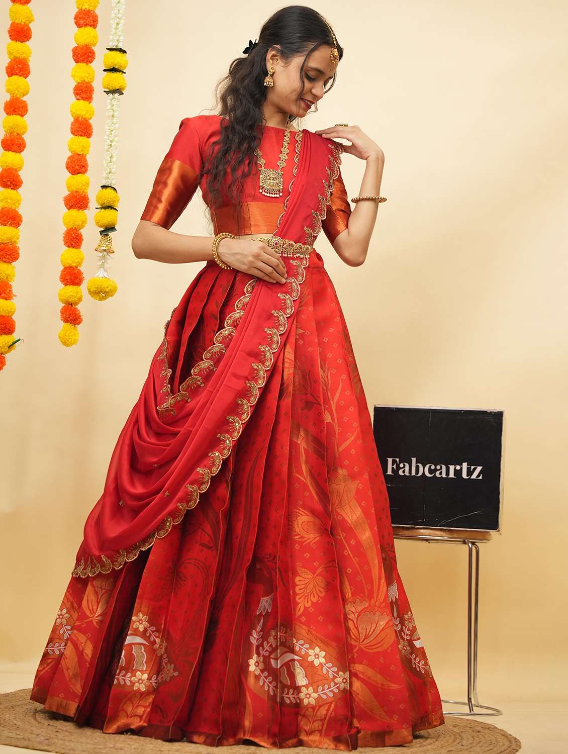 women self design south indian style unstitched lehenga choli