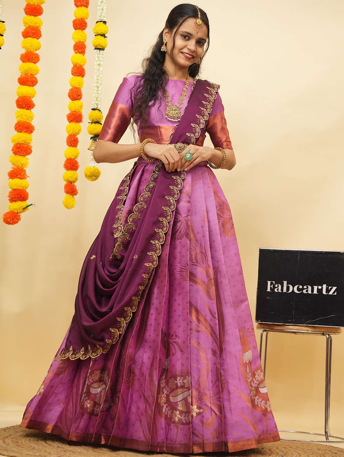 women self design south indian style unstitched lehenga choli