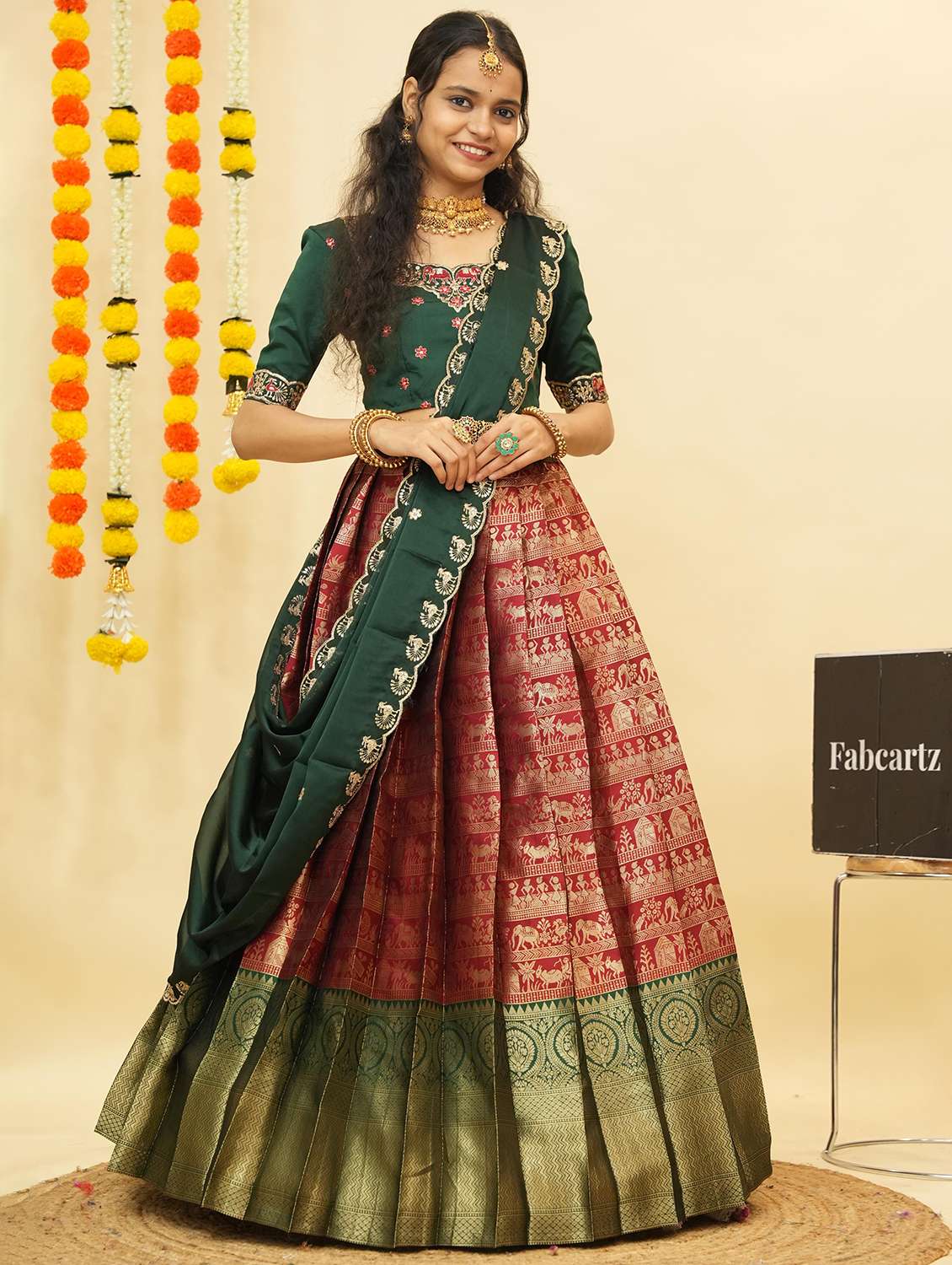 women self design south indian style unstitched lehenga choli