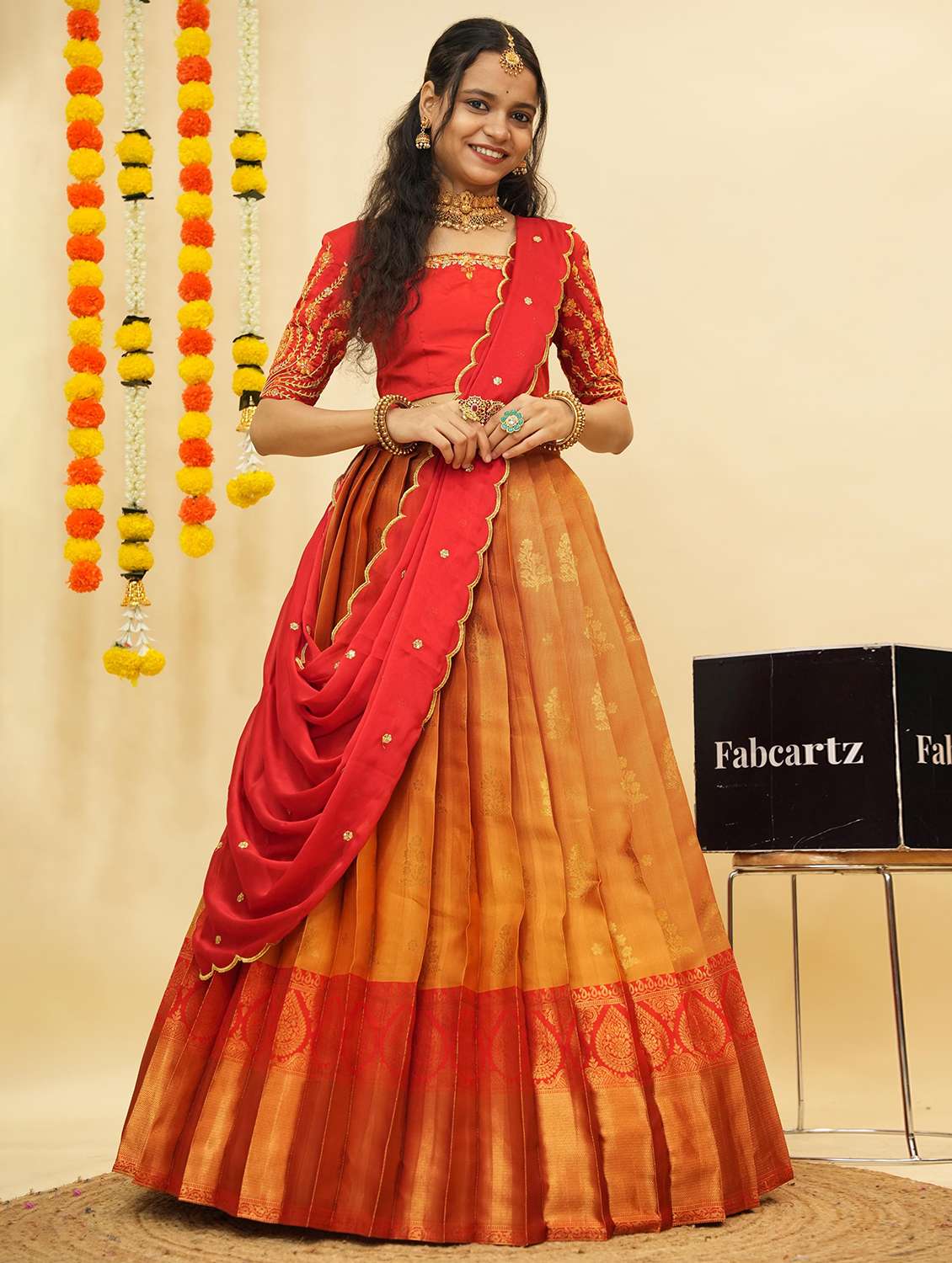 women self design south indian style unstitched lehenga choli