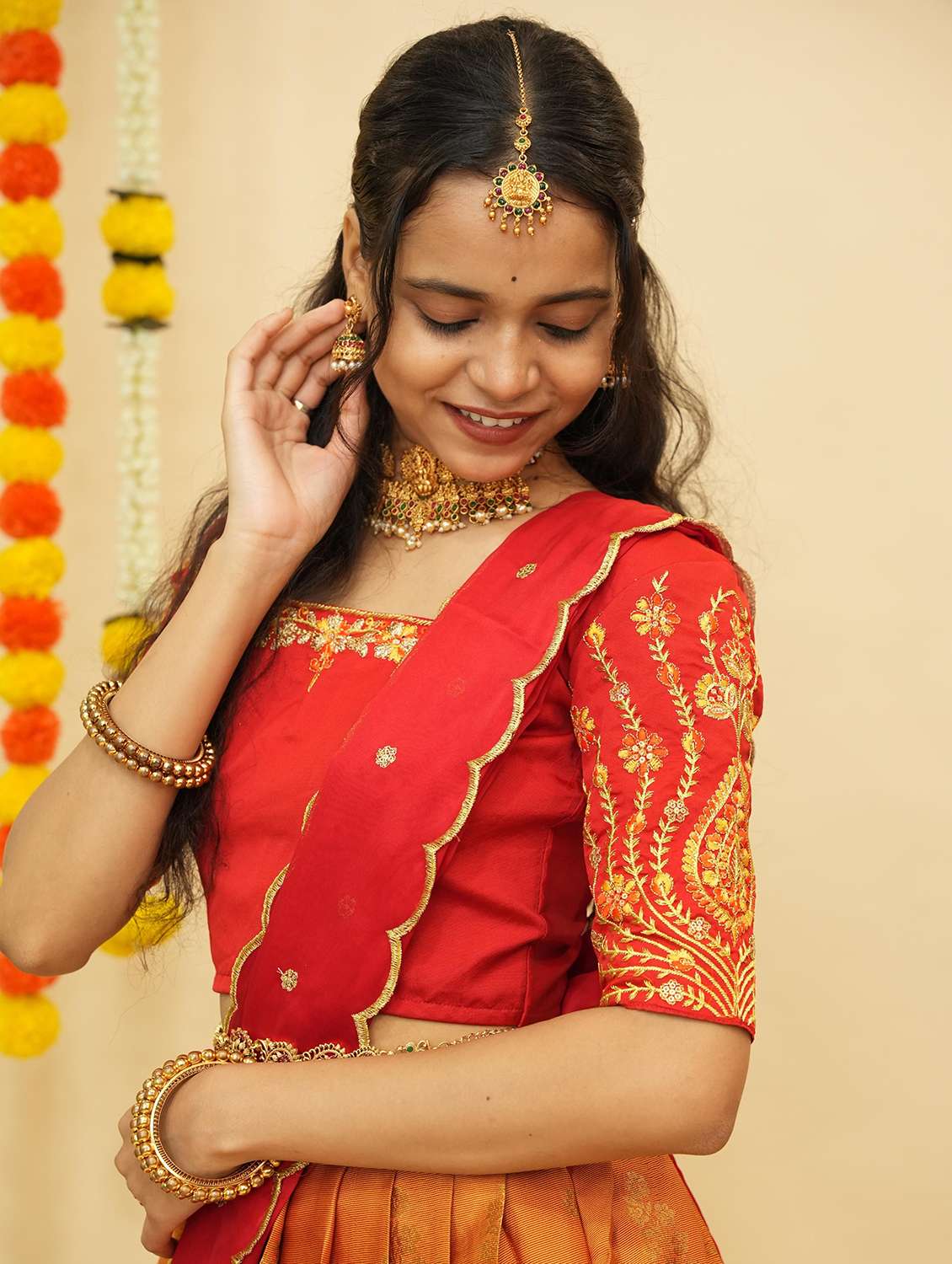 women self design south indian style unstitched lehenga choli - 22240769 -  Standard Image - 3