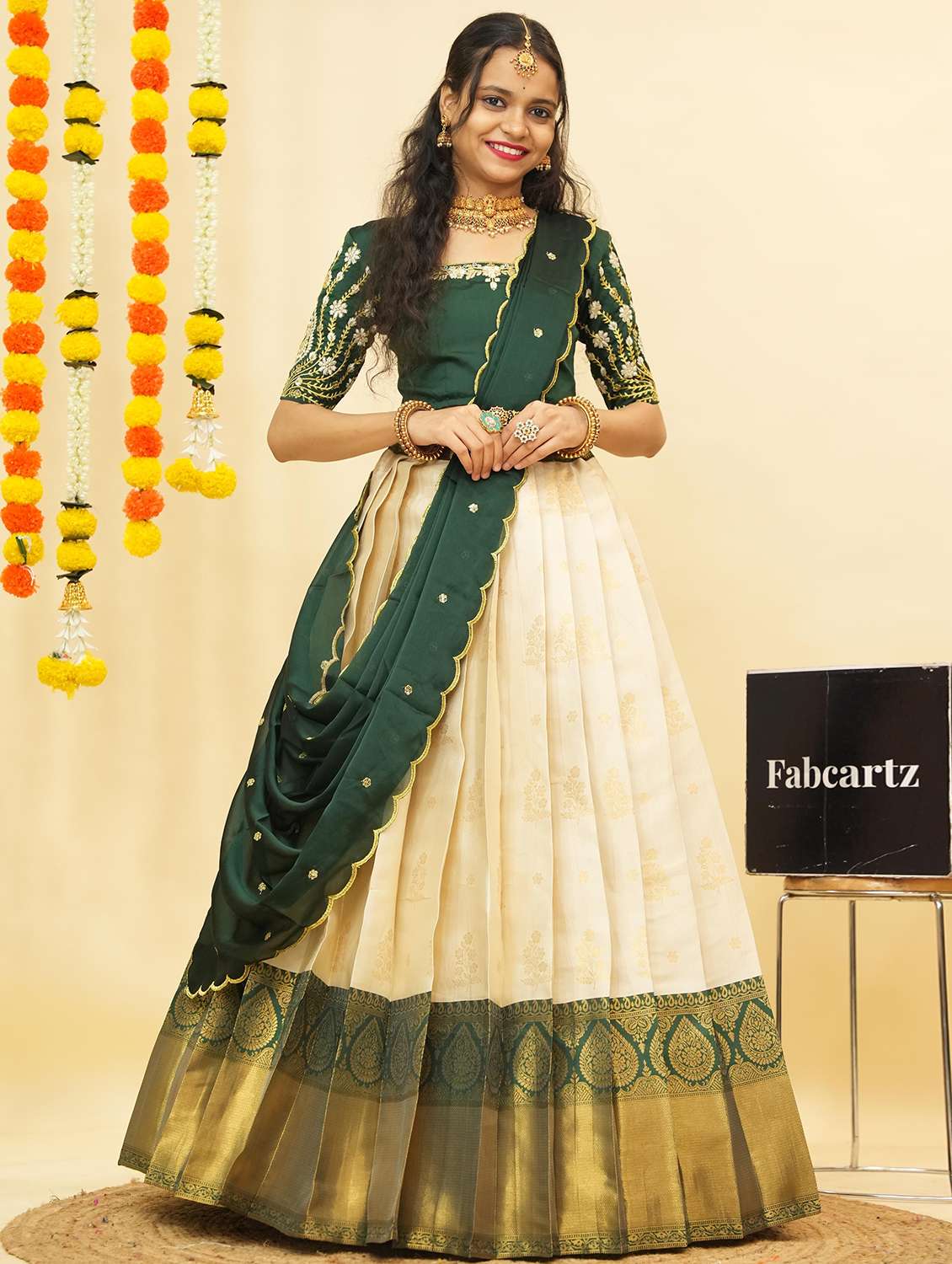 women self design south indian style unstitched lehenga choli