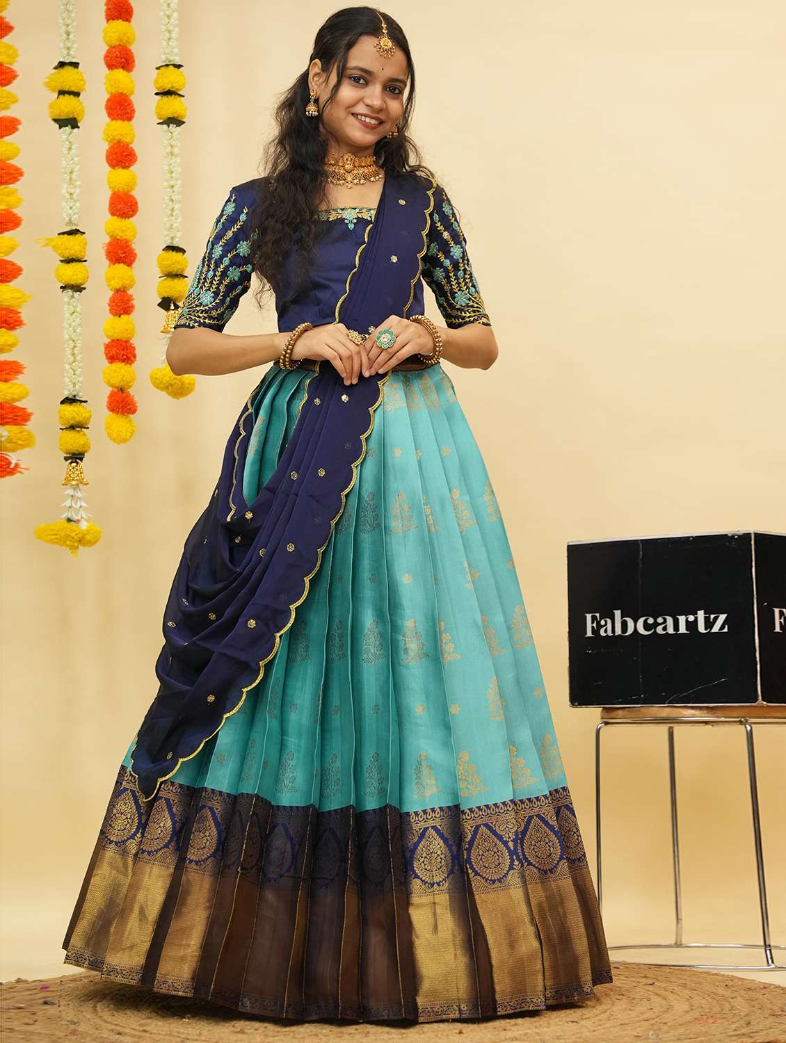 women self design south indian style unstitched lehenga choli