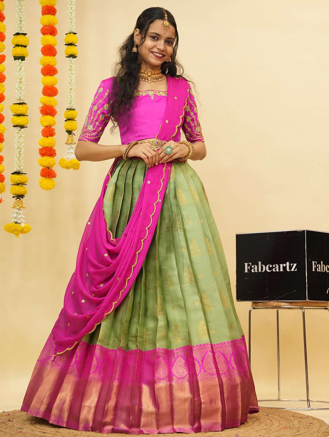 women self design south indian style unstitched lehenga choli