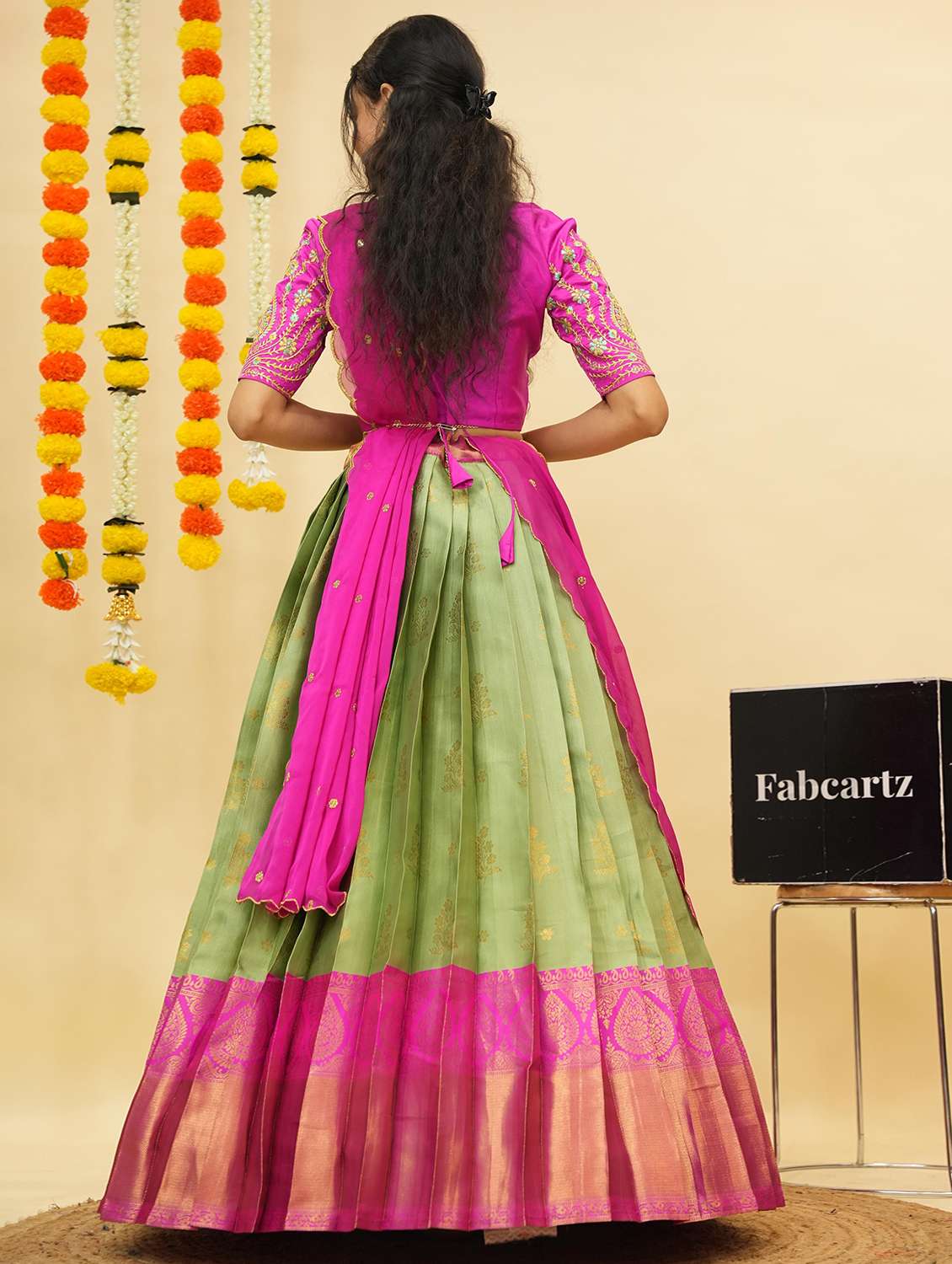 women self design south indian style unstitched lehenga choli - 22240775 -  Standard Image - 3