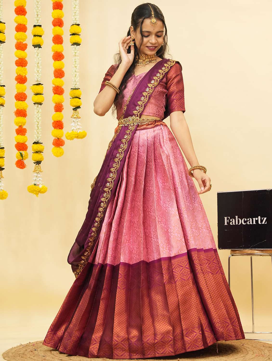 women self design south indian style unstitched lehenga choli - 22240777 -  Standard Image - 3