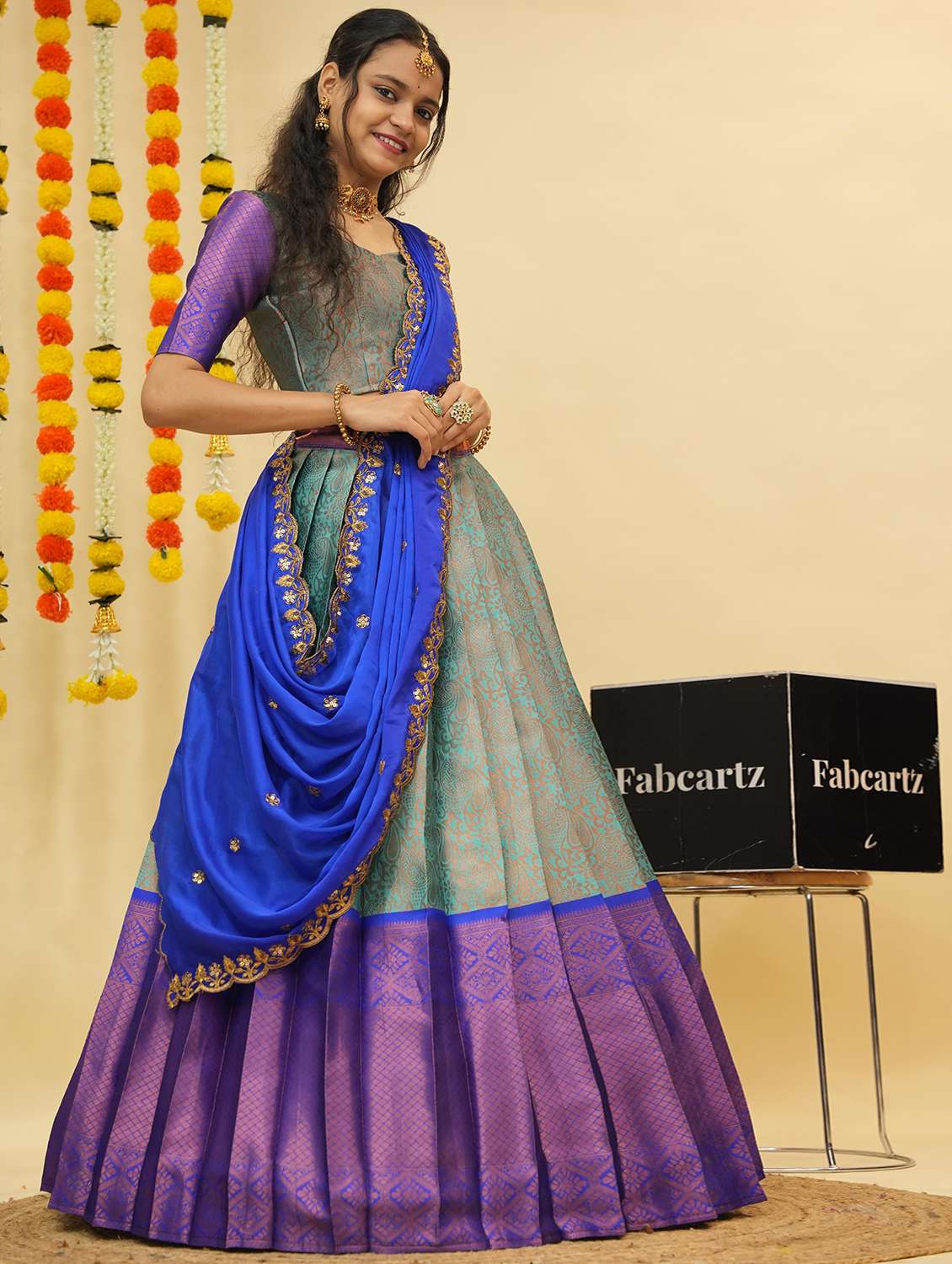 women self design south indian style unstitched lehenga choli - 22240778 -  Standard Image - 3