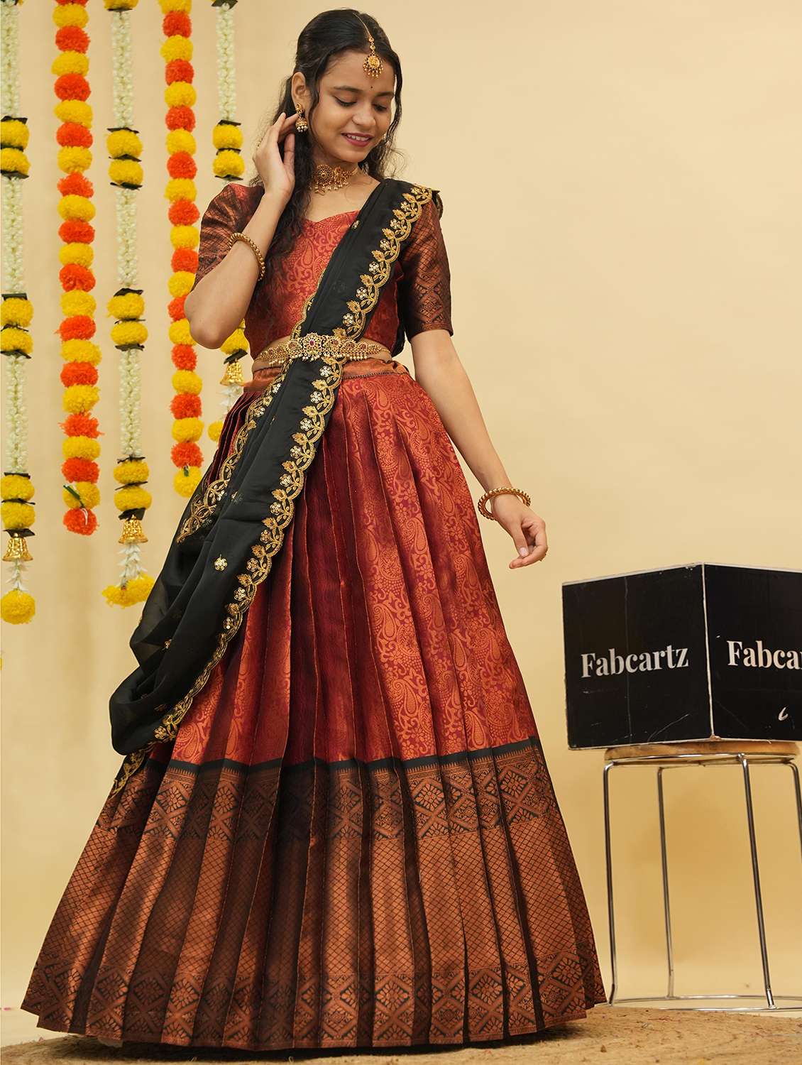 women self design south indian style unstitched lehenga choli