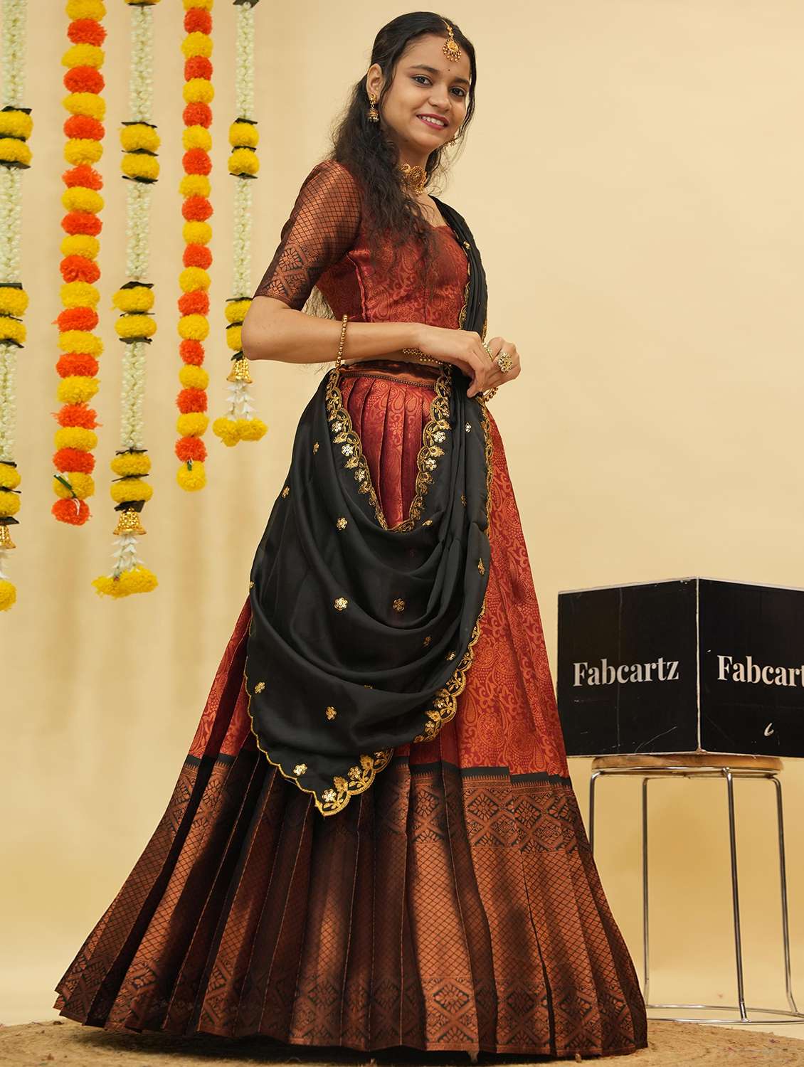 women self design south indian style unstitched lehenga choli - 22240780 -  Standard Image - 3