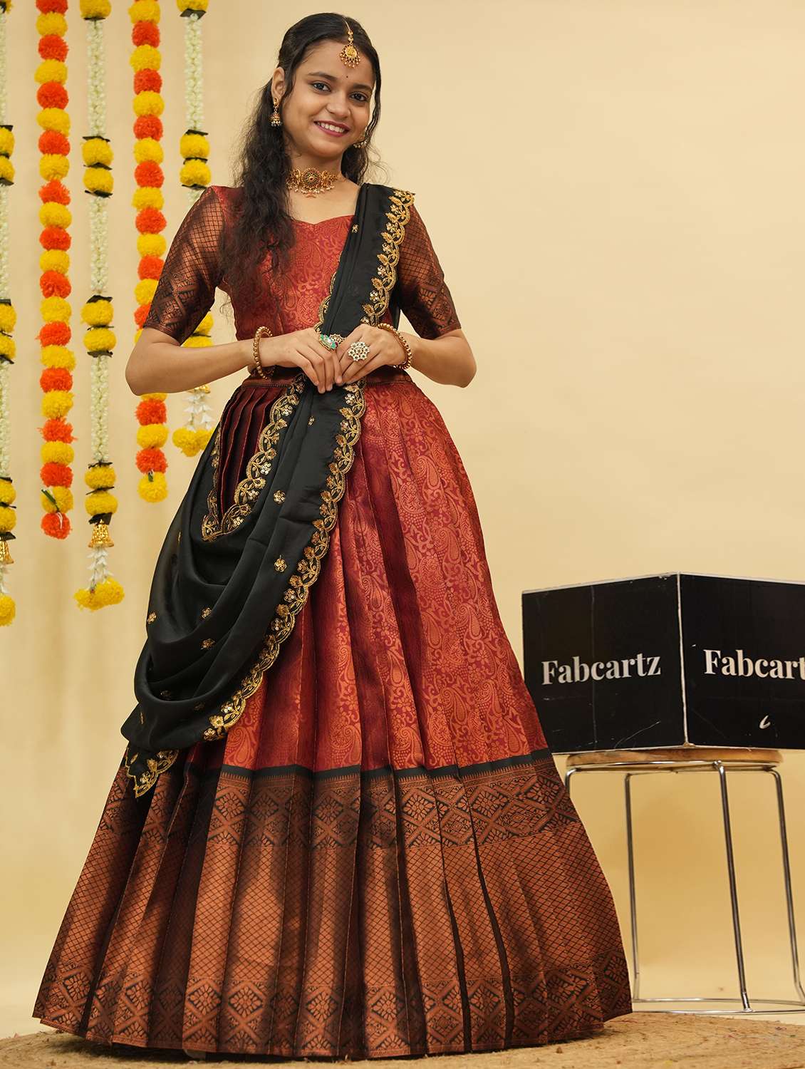 women self design south indian style unstitched lehenga choli