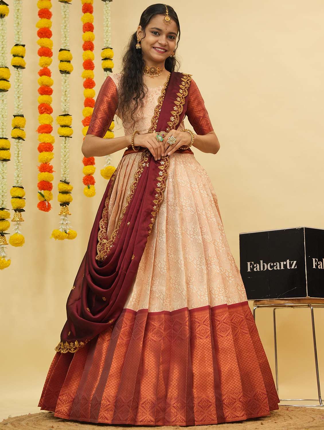 women self design south indian style unstitched lehenga choli - 22240784 -  Zoom Image - 0