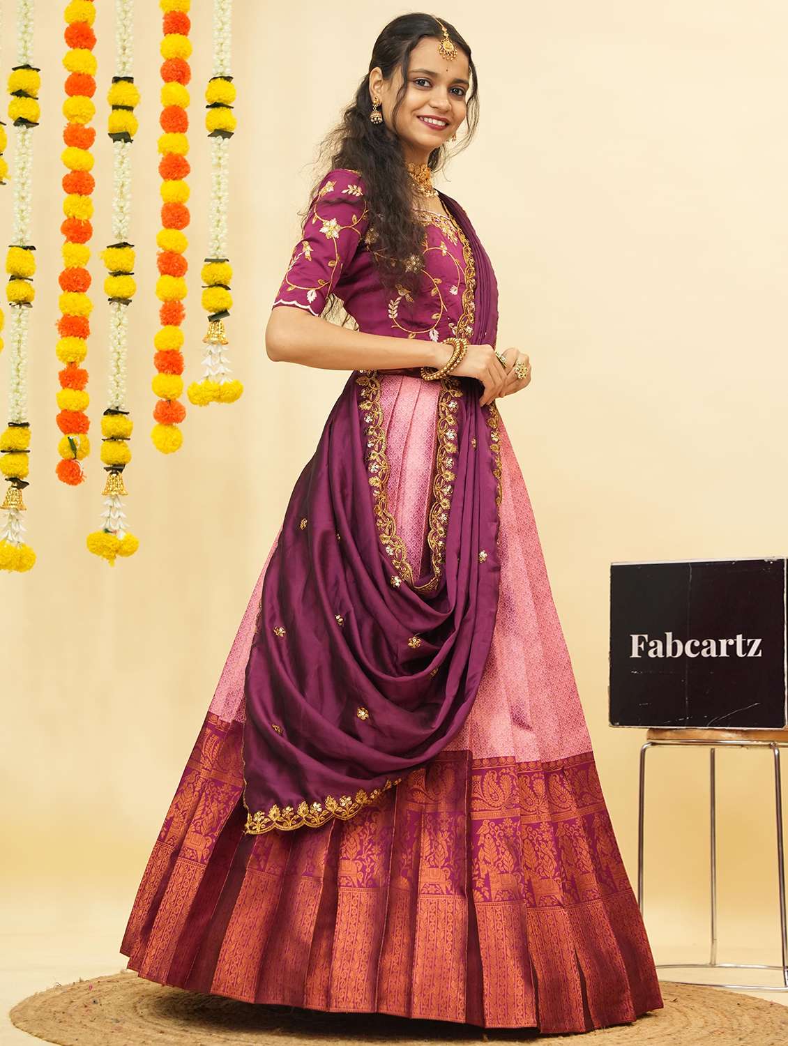 women self design south indian style unstitched lehenga choli - 22240787 -  Standard Image - 3