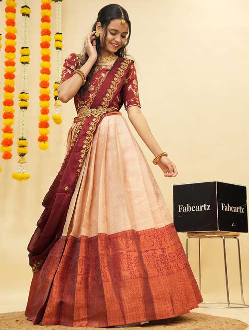women self design south indian style unstitched lehenga choli - 22240788 -  Standard Image - 0