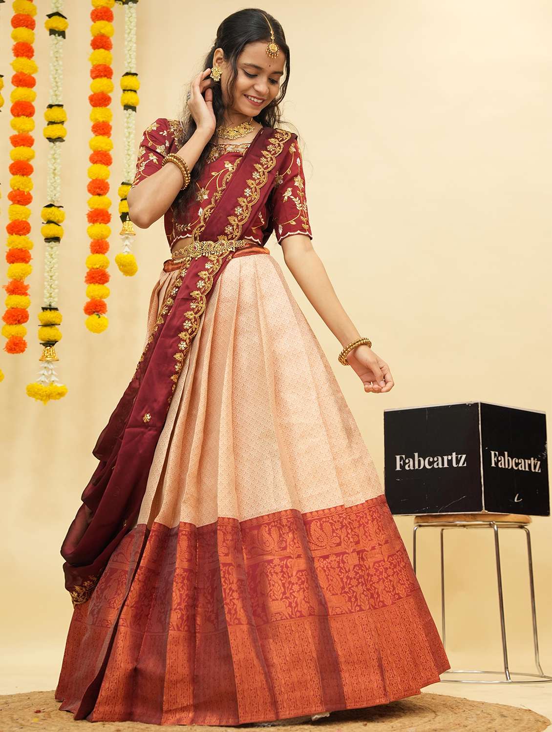 women self design south indian style unstitched lehenga choli