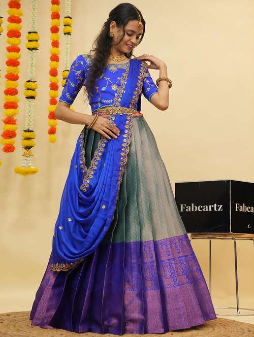 women self design south indian style unstitched lehenga choli - 22240790 -  Standard Image - 0