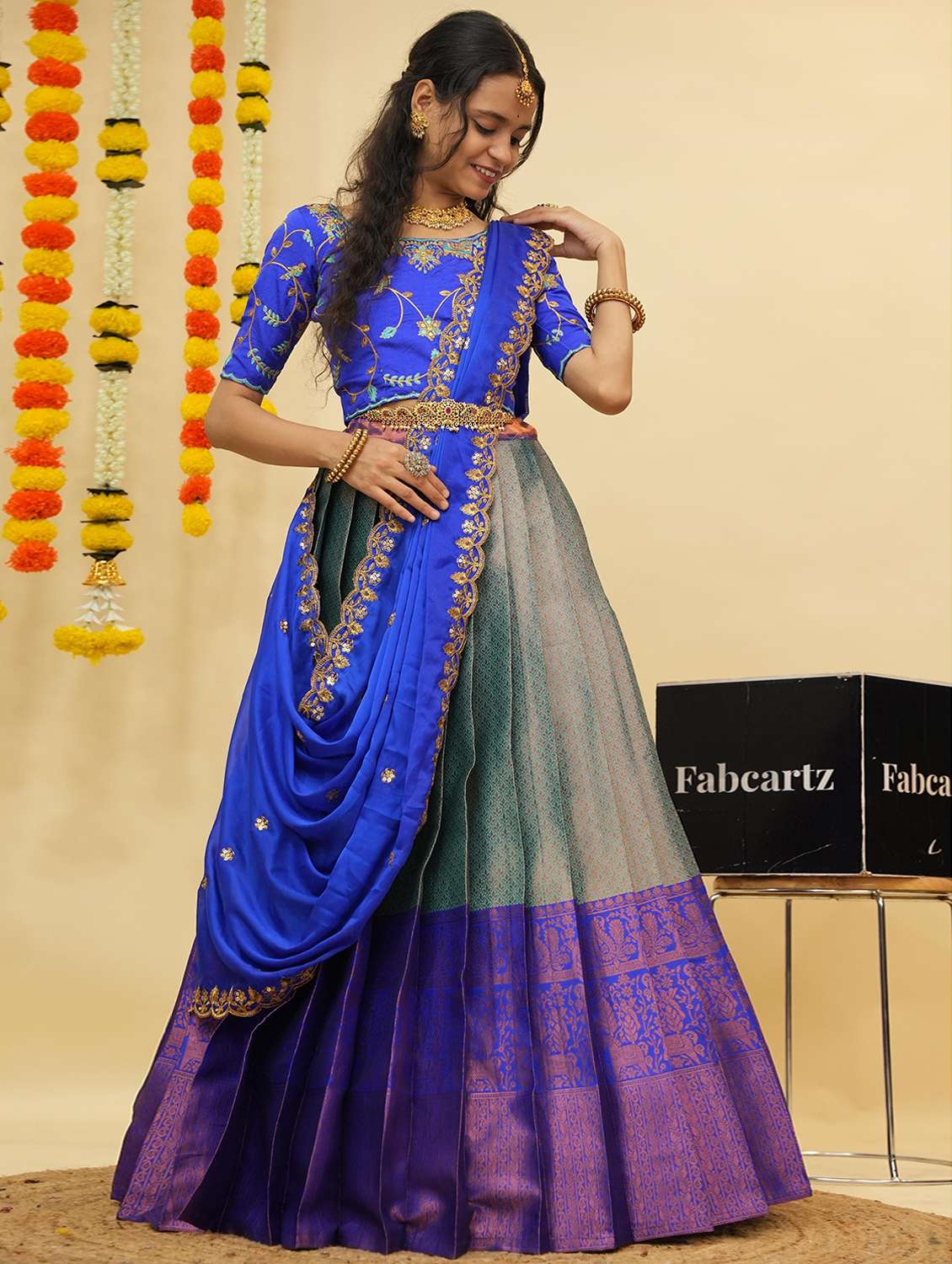 women self design south indian style unstitched lehenga choli - 22240790 -  Zoom Image - 0