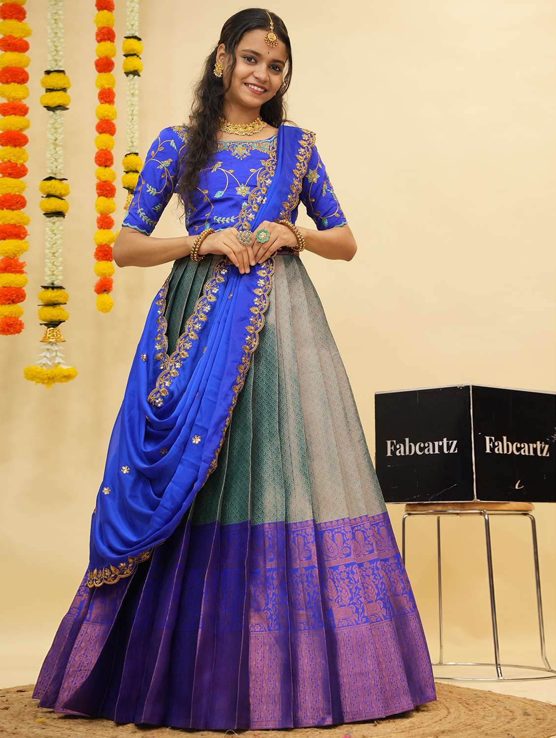 women self design south indian style unstitched lehenga choli