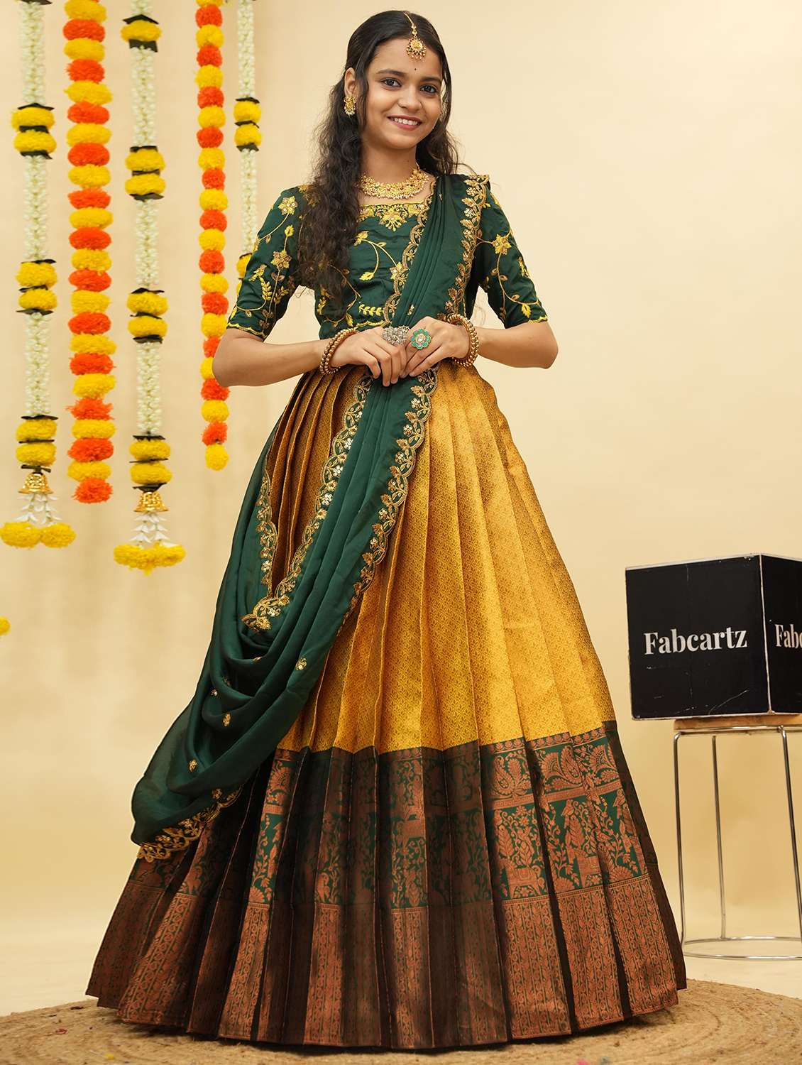 women self design south indian style unstitched lehenga choli
